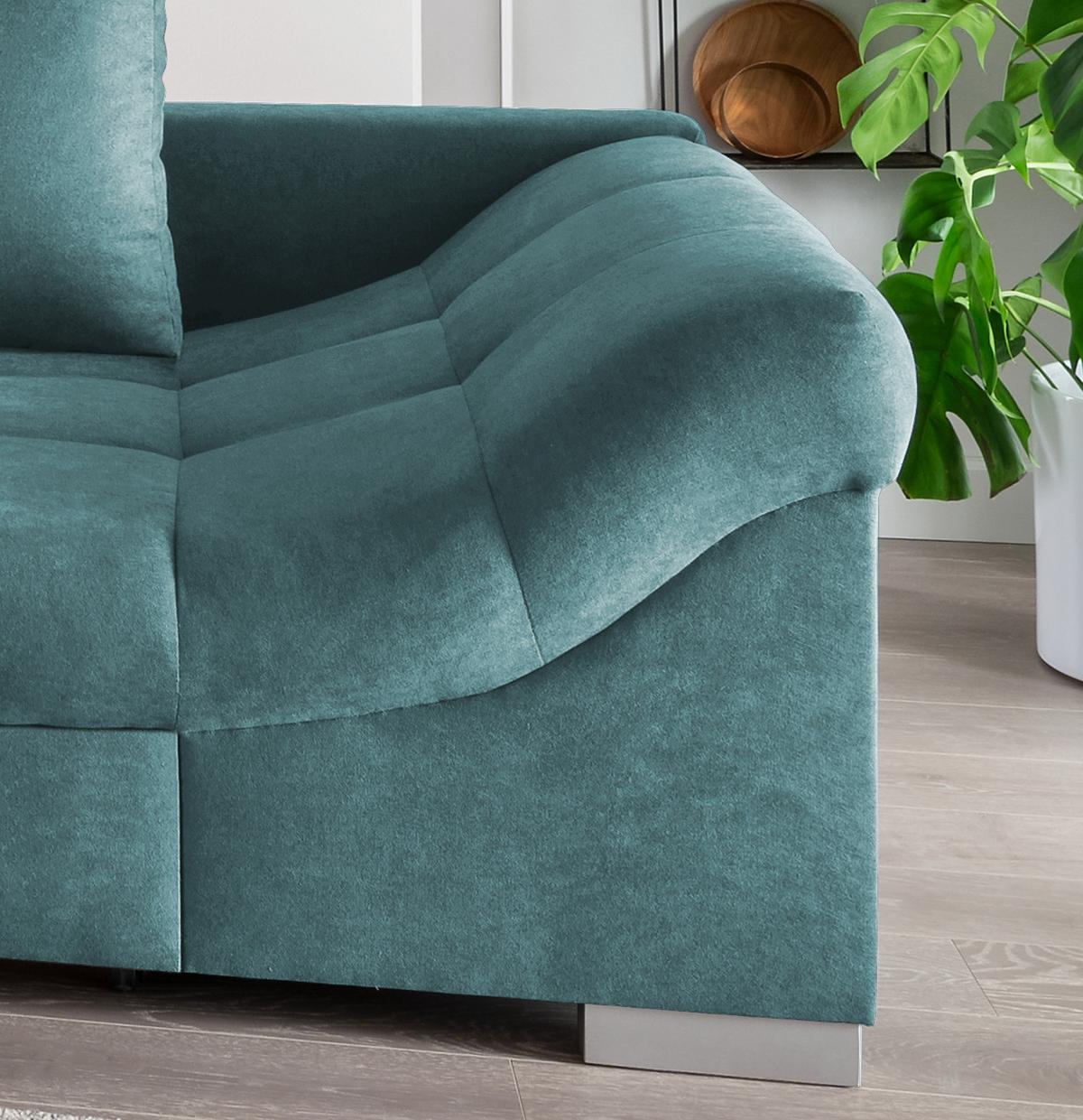 Wohnlandschaft Alvito Petrol Nylon/Mikrofaser - Silberfarben/Petrol, Design, Holz/Textil (202/298cm) - MID.YOU
