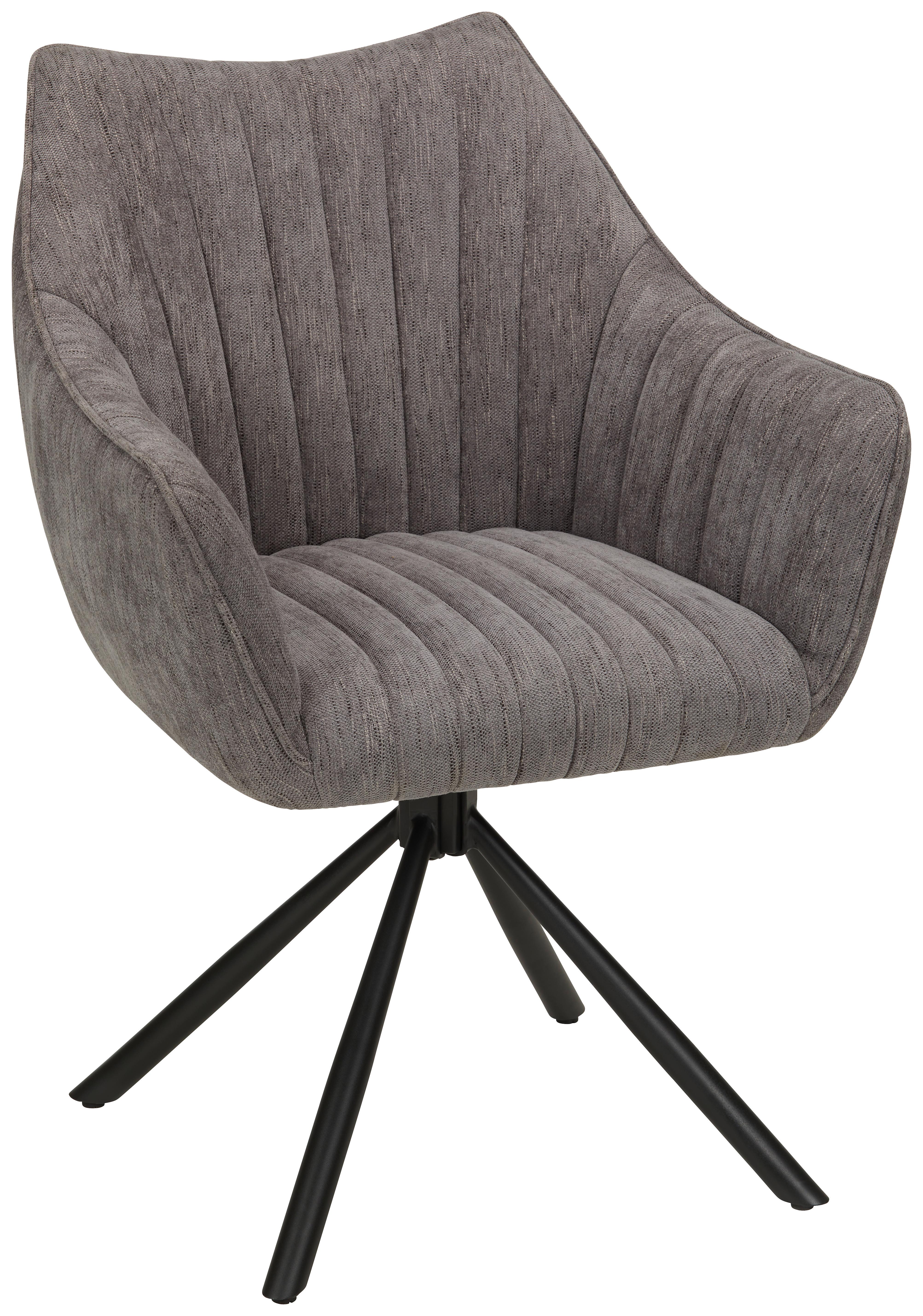 Armlehnstuhl Trient in Grau Chenille - Schwarz/Grau, MODERN, Textil/Metall (62/87/65cm) - Premium Living