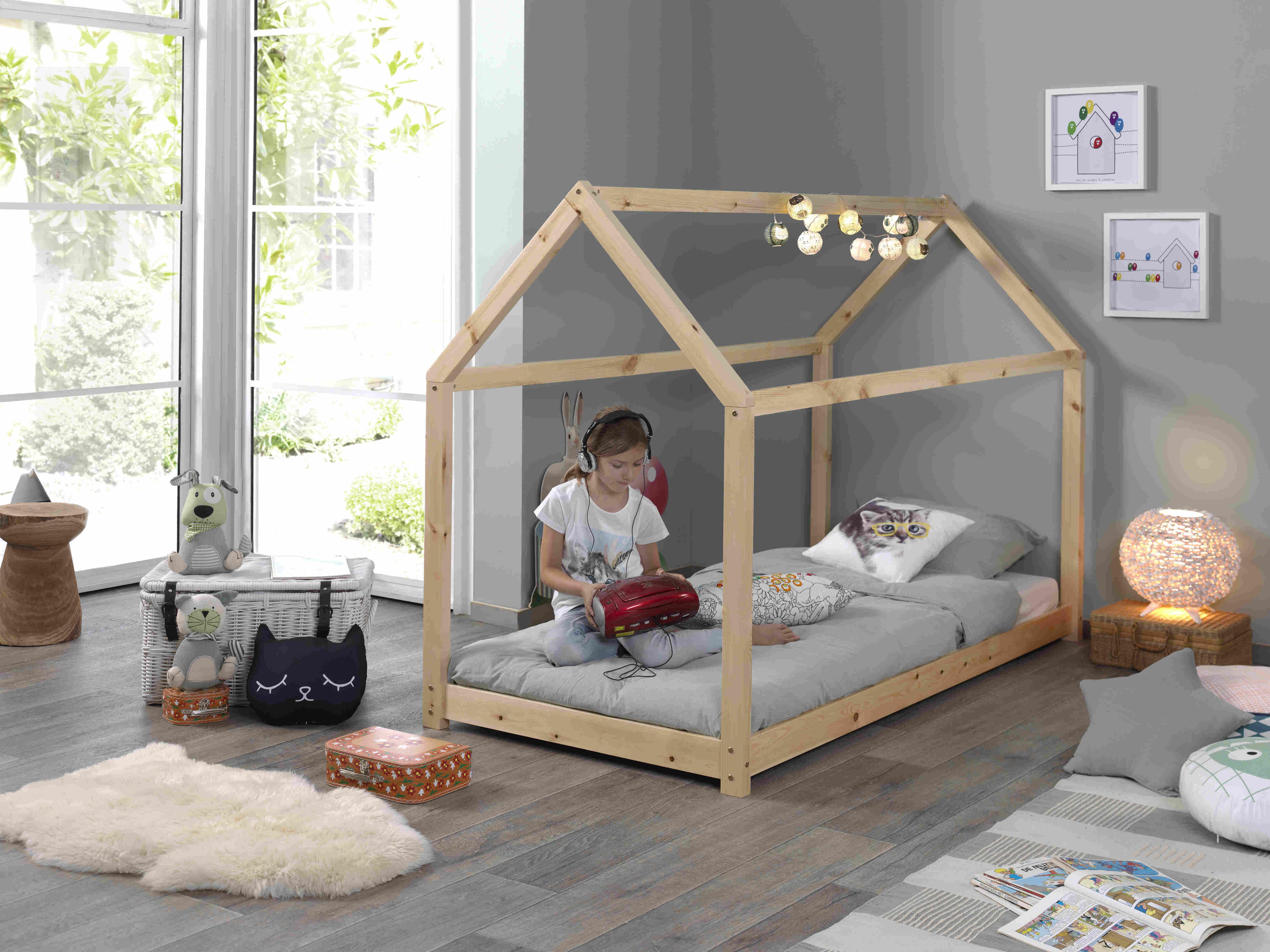 Hausbett Cabane 90x200 cm Kiefer Natur Echtholz - Kieferfarben, MODERN, Holz (90/200cm) - MID.YOU