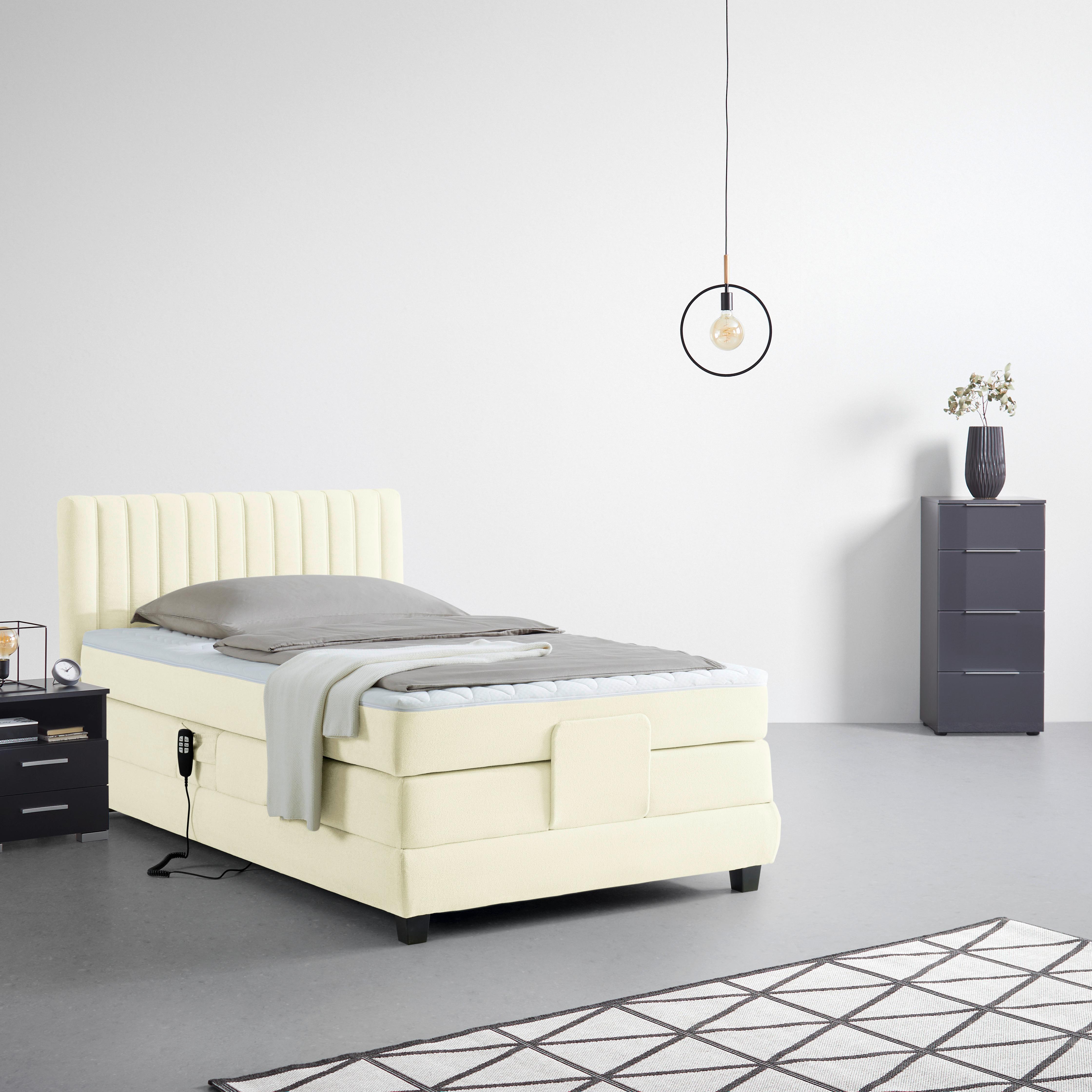 Boxspringbett Dixon Ecru ca. 100x200cm - Ecru/Schwarz, Konventionell, Holz/Holzwerkstoff (100/200cm) - Premium Living