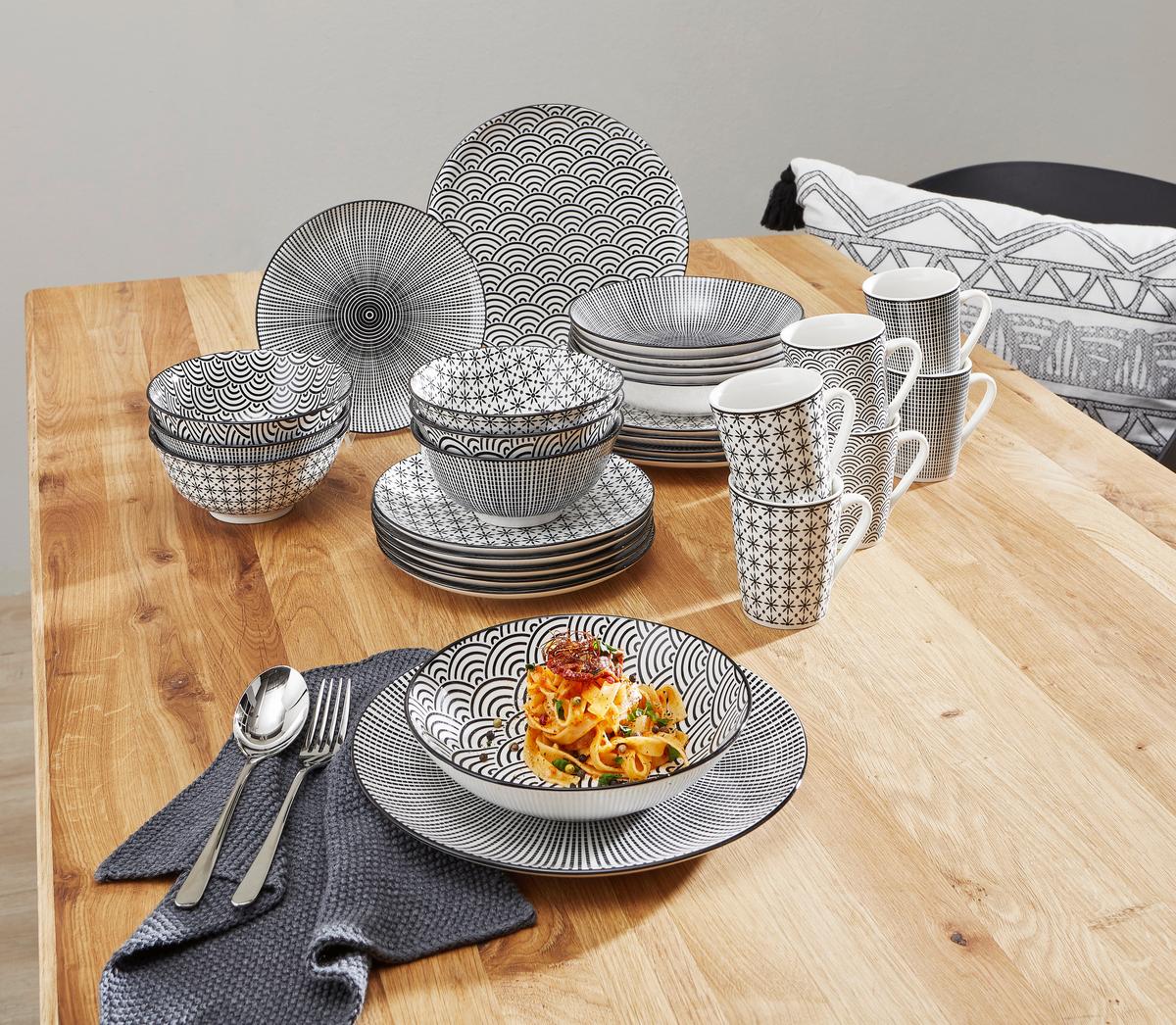 SERWIS OBIADOWO-ŚNIADANIOWY TOKYO - czarny/biały, Trend, ceramika - Novel