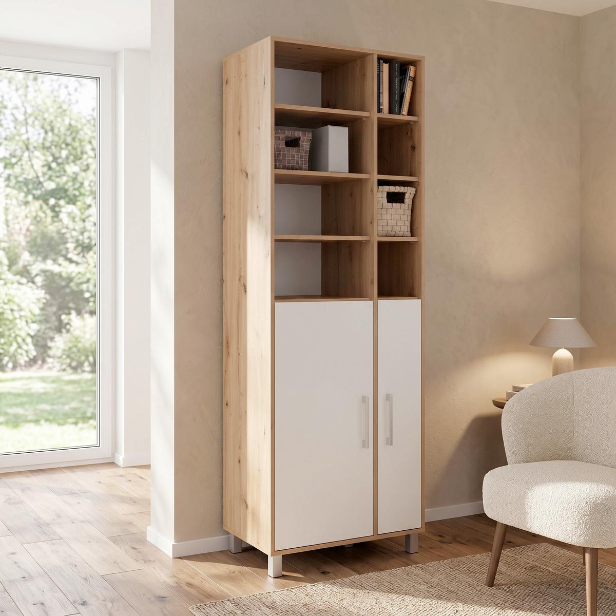 Otvorena Polica Box - boja aluminijuma/boja hrasta, Moderno, pločasti materijal/plastika (75/205/40cm) - Mömax