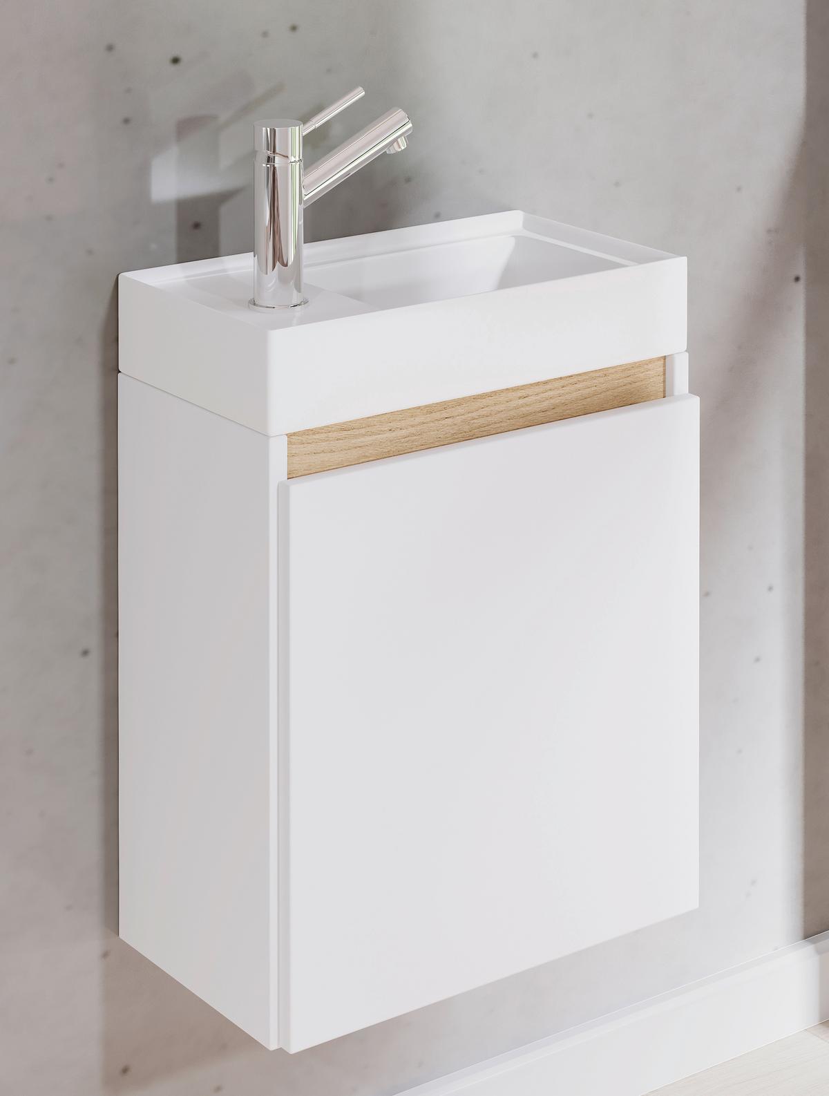 Gästebad Cosila - Honigeiche/Weiss, Trend, Keramik/Holzwerkstoff (41cm) - MID.YOU