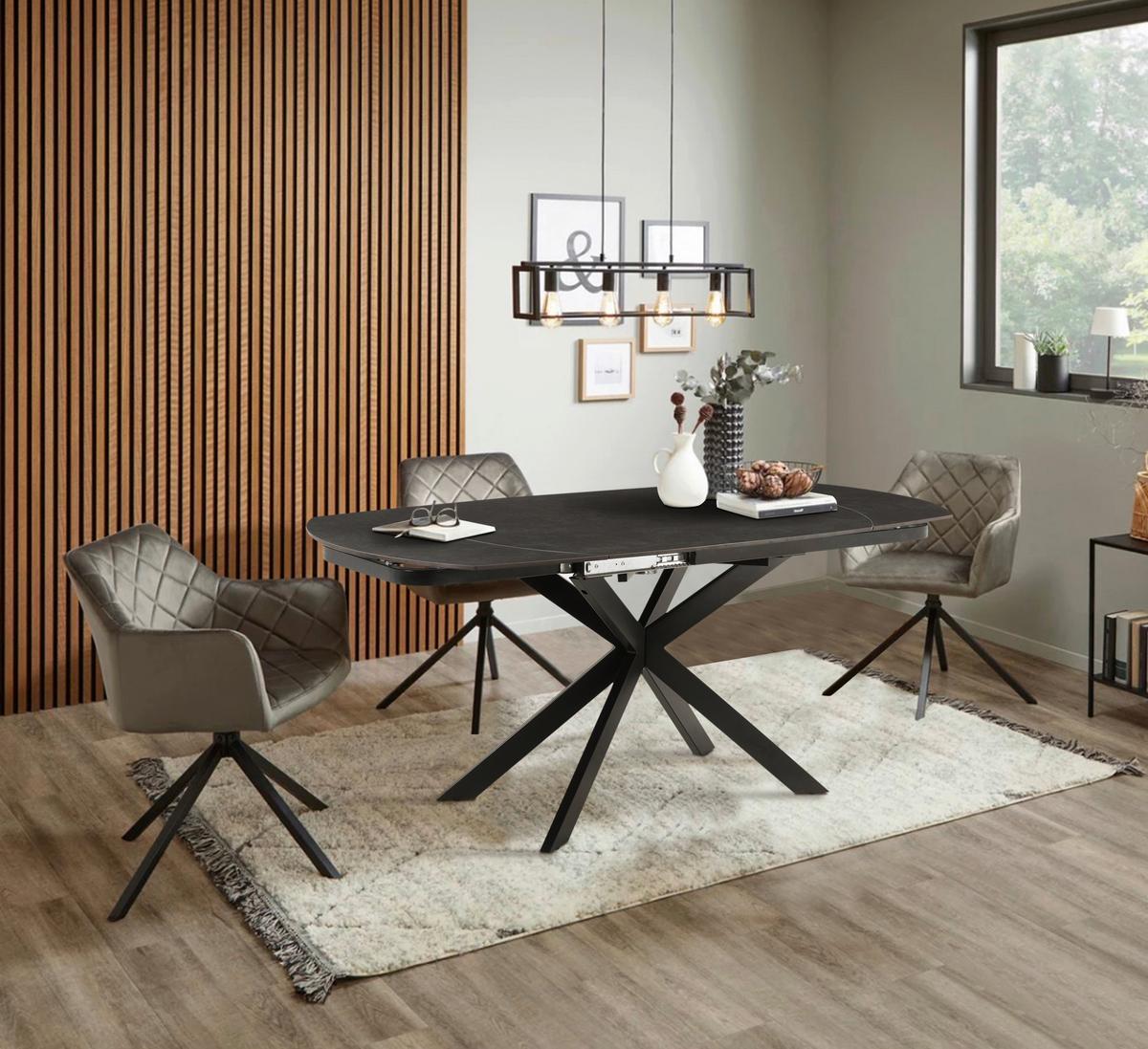 Raztegljiva Miza Senna, Temno Siva, 120-180x90 - siva/črna, Moderno, kamen/kovina (120-180/90/75.5-79cm) - P & B