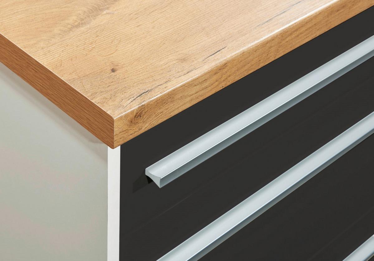 Küchenblock Gabriel mit Geräten ca. 320-150 cm Grau - Wildeiche/Edelstahlfarben, Design, Holzwerkstoff/Kunststoff (320-150cm) - Respekta
