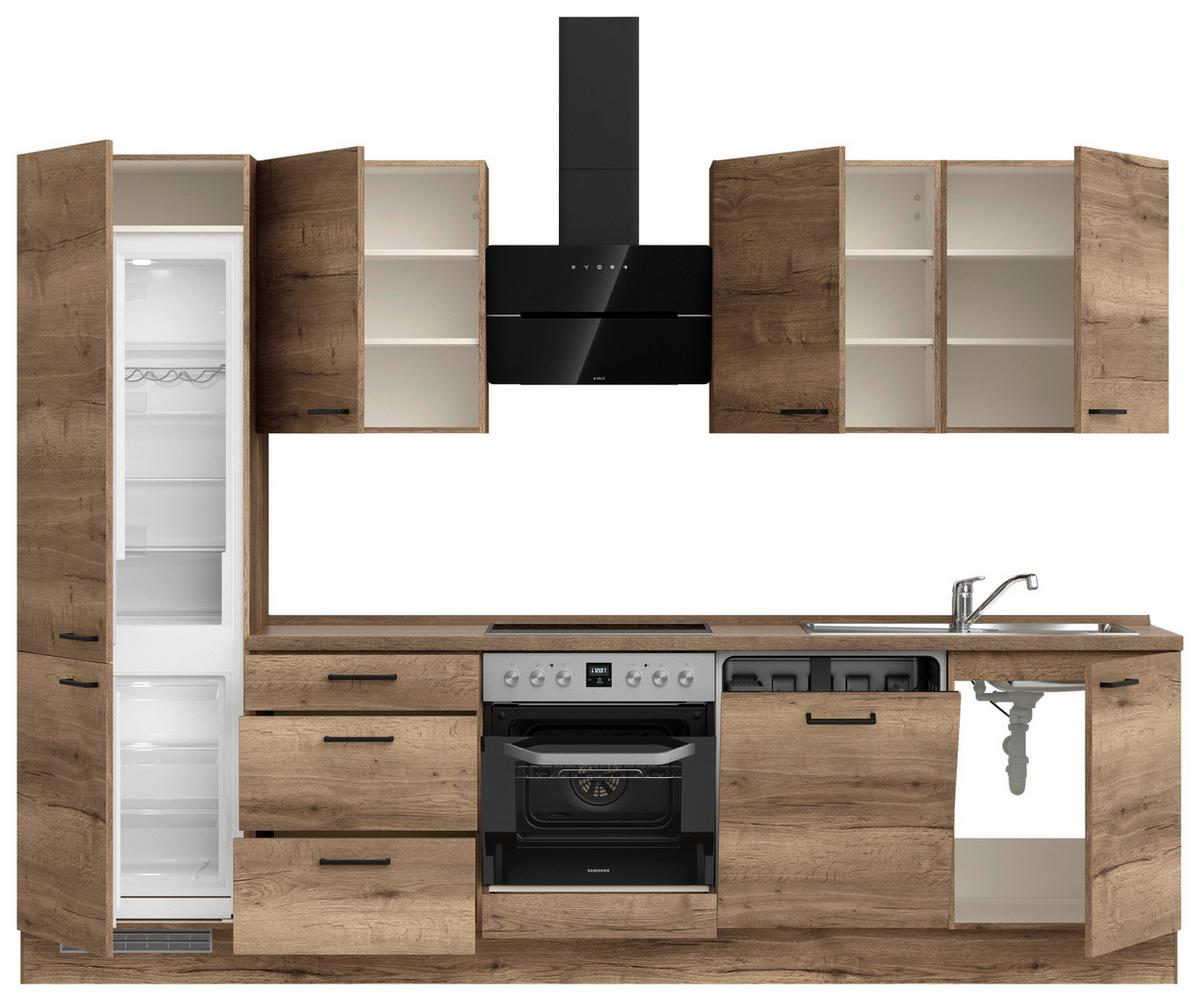 Küchenblock Structura High m. Geräten Eiche dunkel - Eiche dunkel/Schwarz, MODERN, Holzwerkstoff/Metall (300cm) - Nobilia