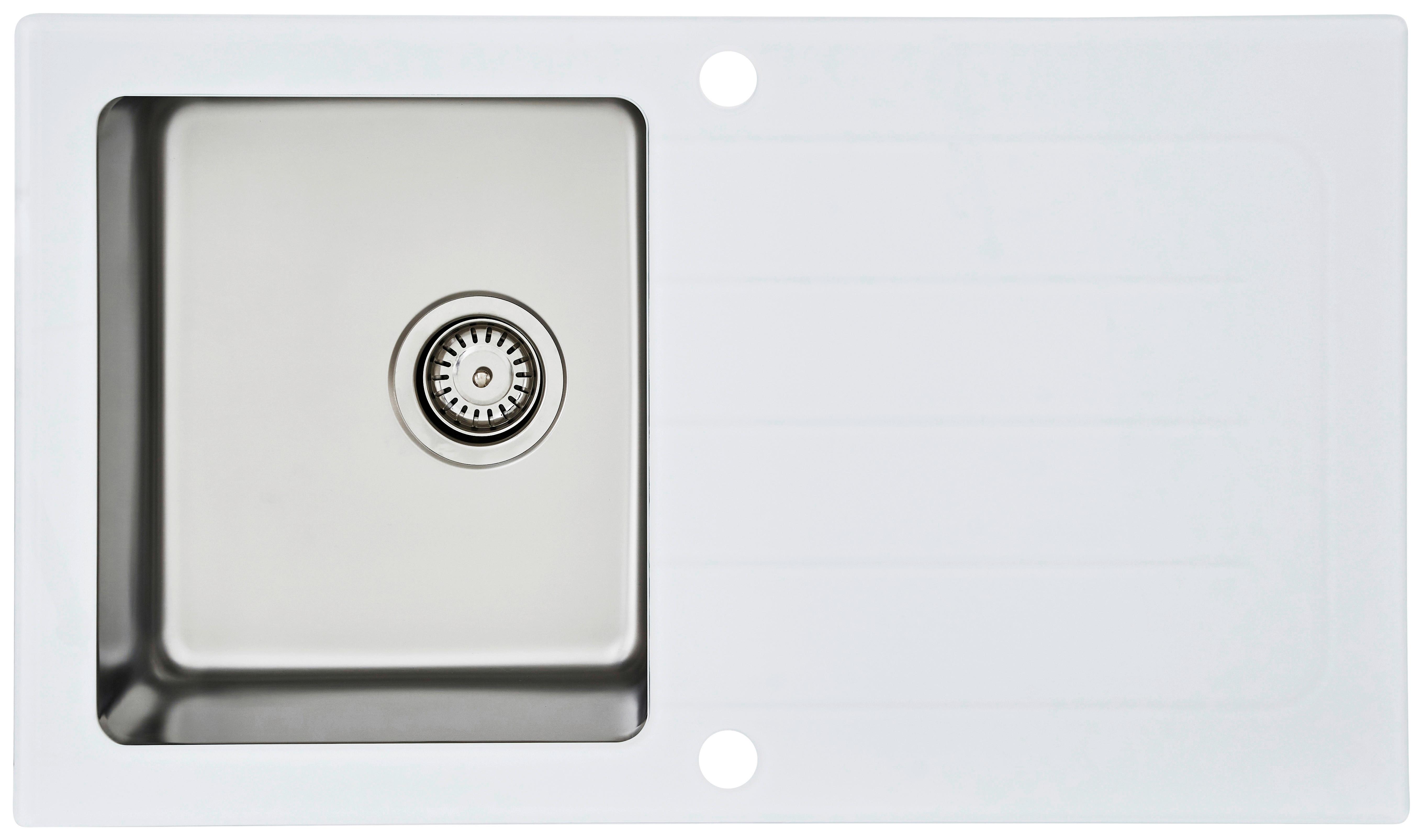 Spüle Weiß Glas/Edelstahl B: ca. 86 cm - Weiß, Trend, Glas/Metall (86/21/50cm) - Respekta