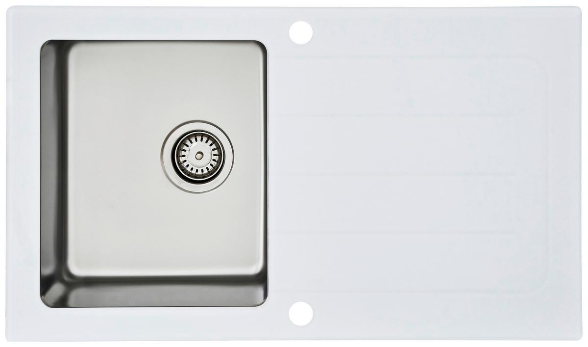 Spüle Weiß Glas/Edelstahl B: ca. 86 cm - Weiß, Trend, Glas/Metall (86/21/50cm) - Respekta