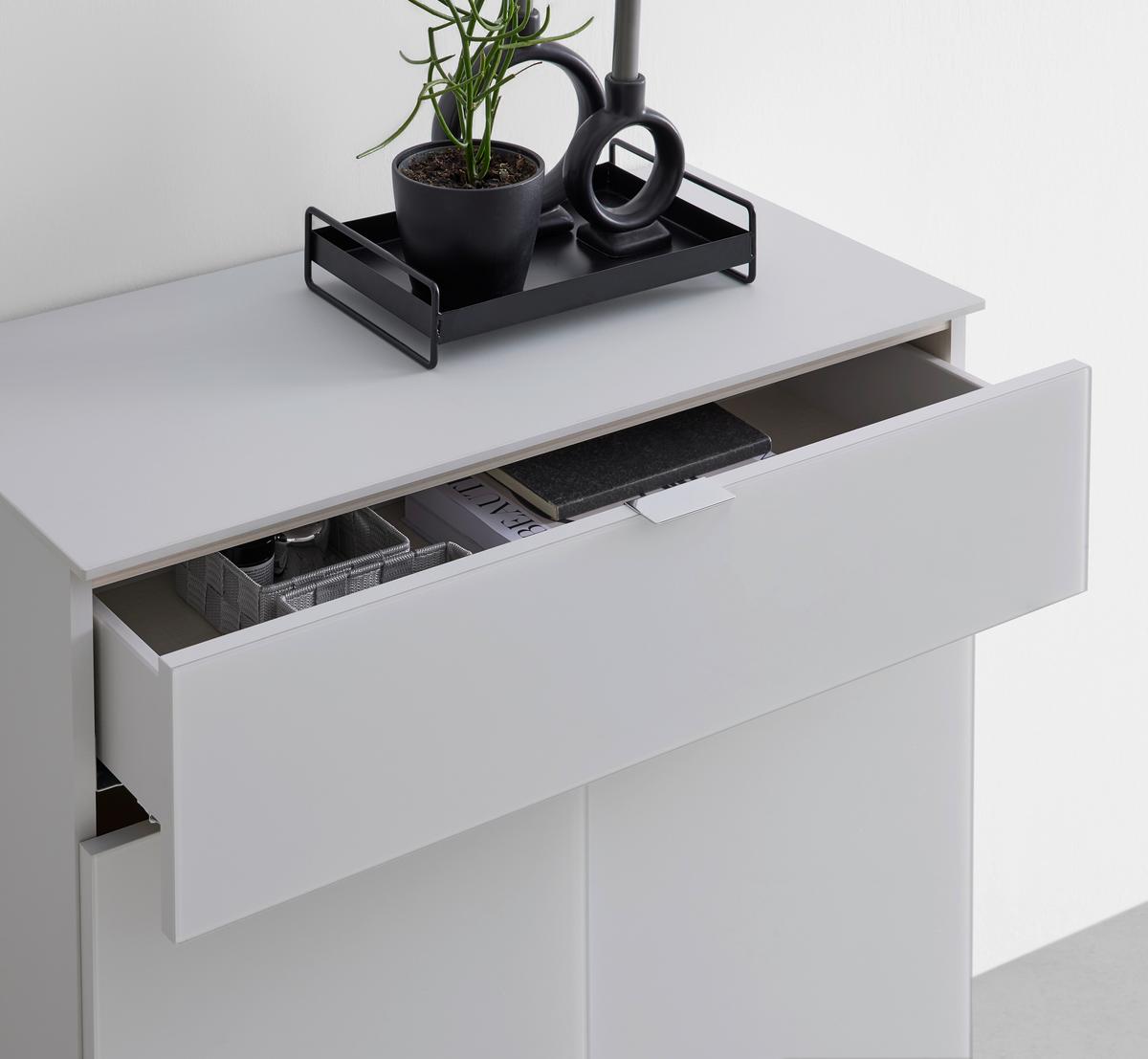 Kommode Sonate in Weiss - Chromfarben/Grau, Glas/Holzwerkstoff (80/96/40cm) - Premium Living