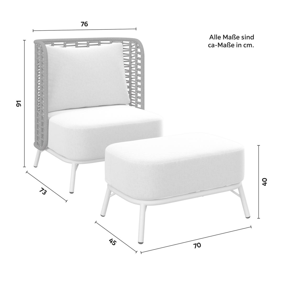 Scaun set Iska - alb/crem, Modern, metal/textil (76/91/73cm) - Bessagi Garden