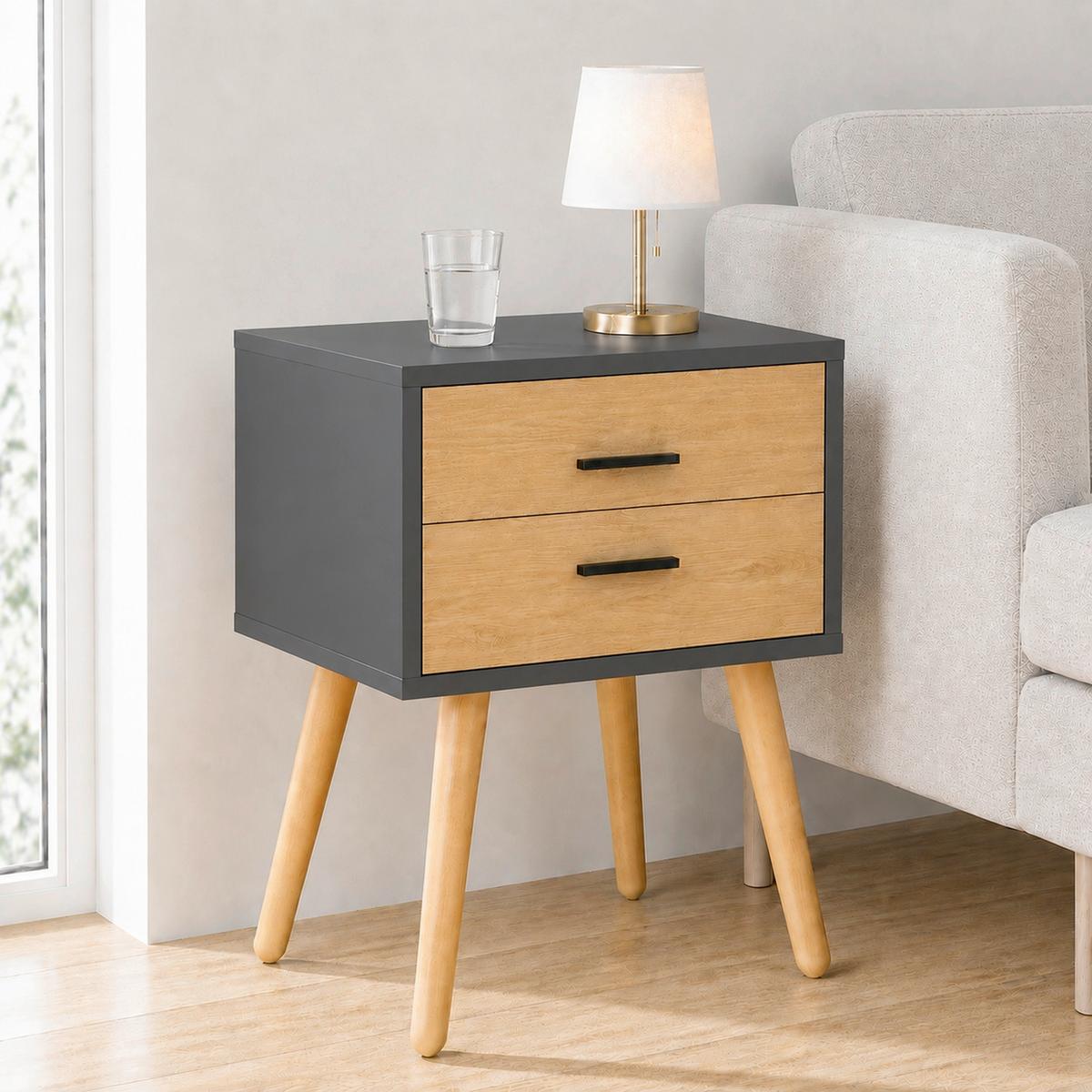 Beistelltisch Singol XXL Anthrazit/Honigeiche - Honigeiche/Anthrazit, Design, Holzwerkstoff/Metall (45/30/70cm) - MID.YOU