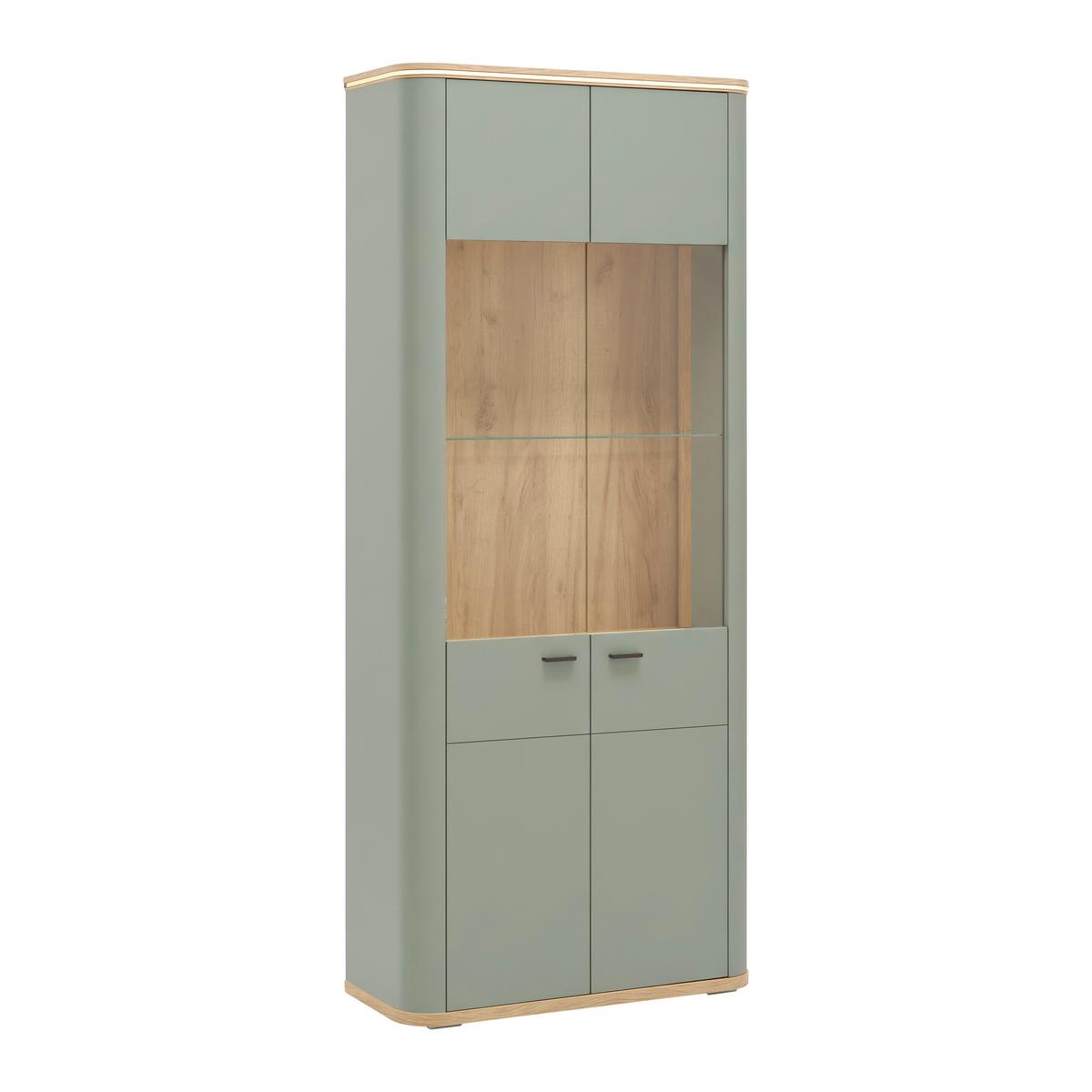 Vitrine Lagos Salbeigrün/Eiche Artisan - Salbeigrün/Anthrazit, Modern, Glas/Holzwerkstoff (89,2/209,5/37,5cm) - Premium Living