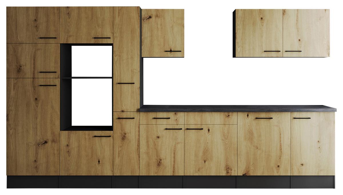 Küchenleerblock Oliver o. Geräte Eiche - Schwarz/Eiche Artisan, Design, Holzwerkstoff/Metall (370cm) - Respekta