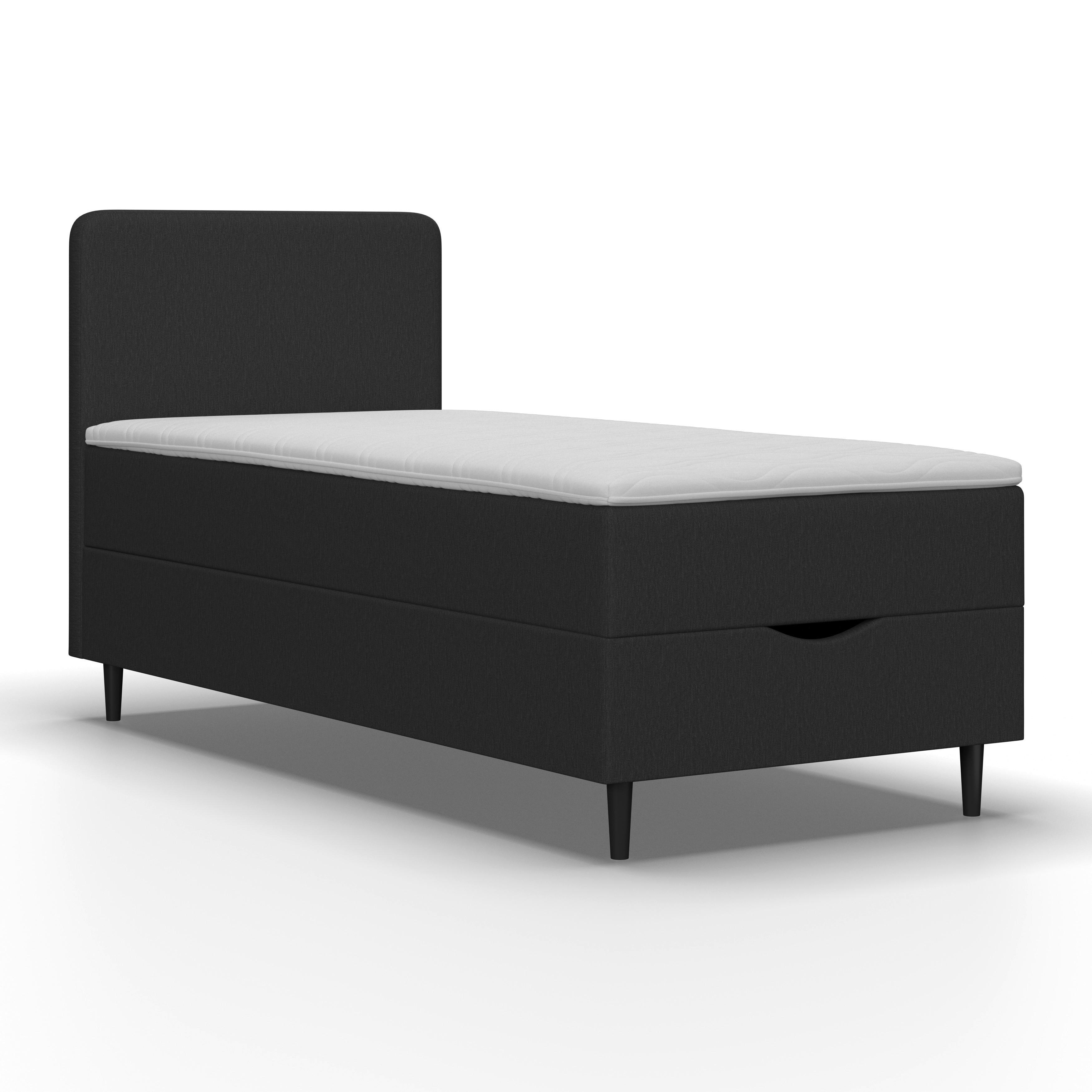 Boxbett Vida ca. 90x200 cm Anthrazit mit Topper - Dunkelgrau/Schwarz, MODERN, Holz/Kunststoff (90/200cm) - Bessagi Home