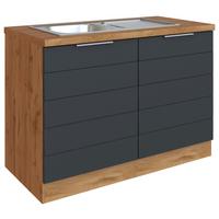 Spülenschrank Florenz ca. 120 cm Grau/Eiche - Eiche Wotan/Grau, Design, Holzwerkstoff/Metall (120/86/60cm) - Held