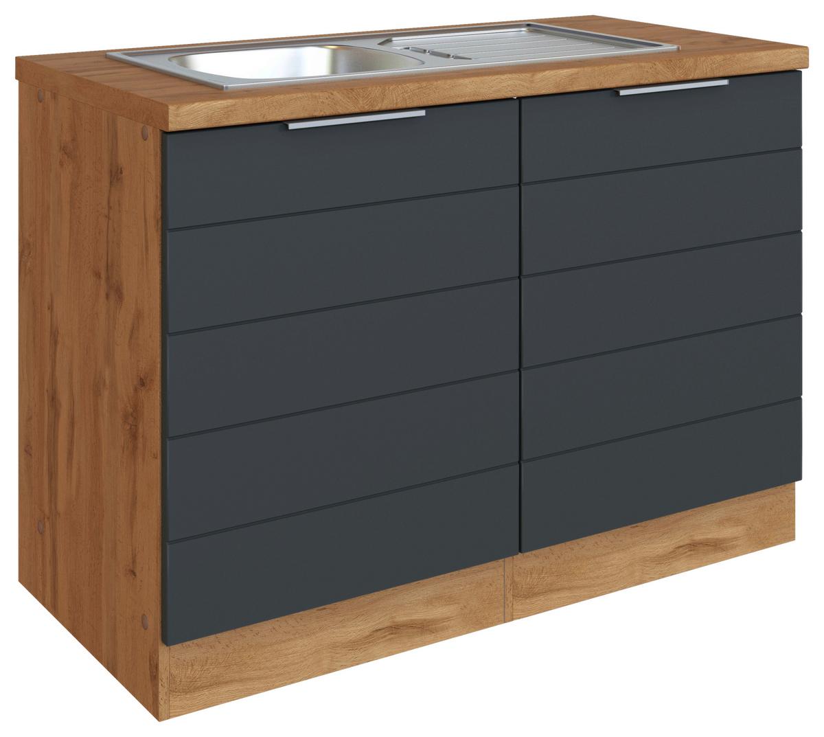 Spülenschrank Florenz ca. 120 cm Grau/Eiche - Eiche Wotan/Grau, Design, Holzwerkstoff/Metall (120/86/60cm) - Held