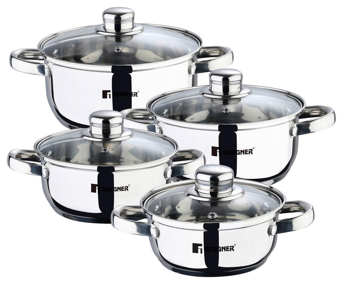 Kochtopfset Viena Silberfarben, 8-teilig - Transparent/Silberfarben, KONVENTIONELL, Glas/Metall (42.2/24.2/15.7cm) - BERGNER