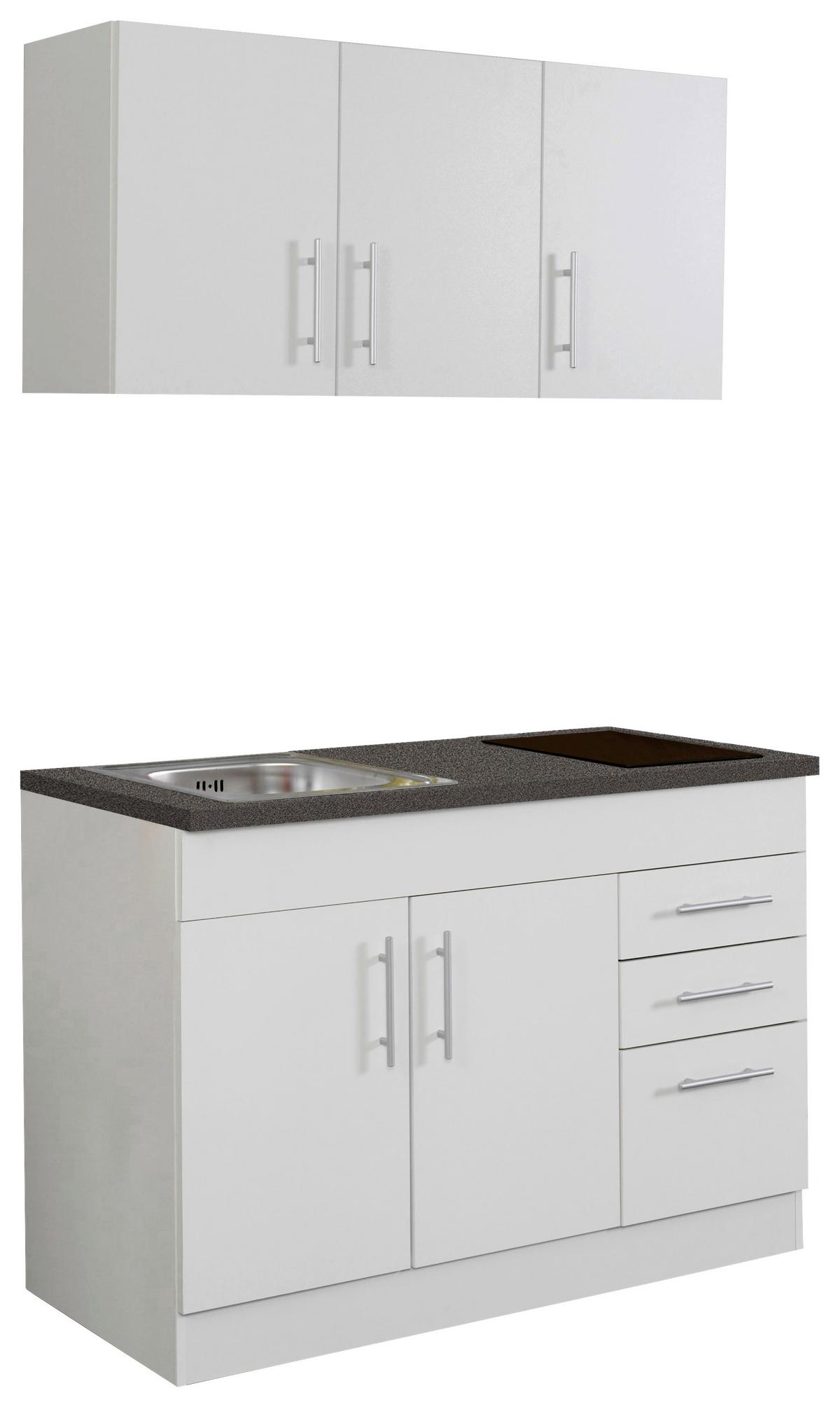 Miniküche Toronto B: ca. 120cm Weiß - Chromfarben/Graphitfarben, MODERN, Holzwerkstoff/Metall (120cm) - Held