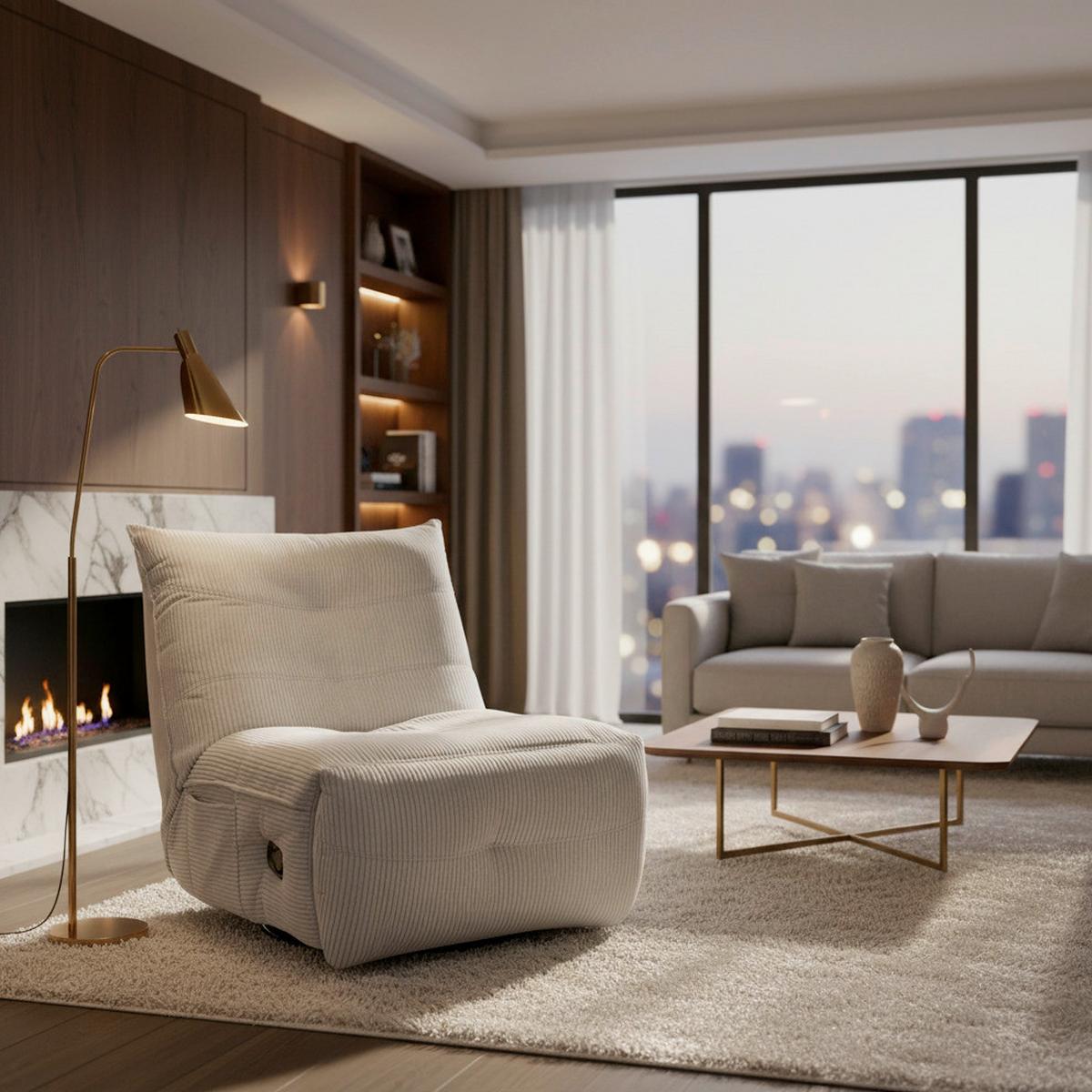 Sessel Alura Creme Cord Drehbar - Creme/Schwarz, MODERN, Holz/Textil (90/92/90cm) - Bessagi Home