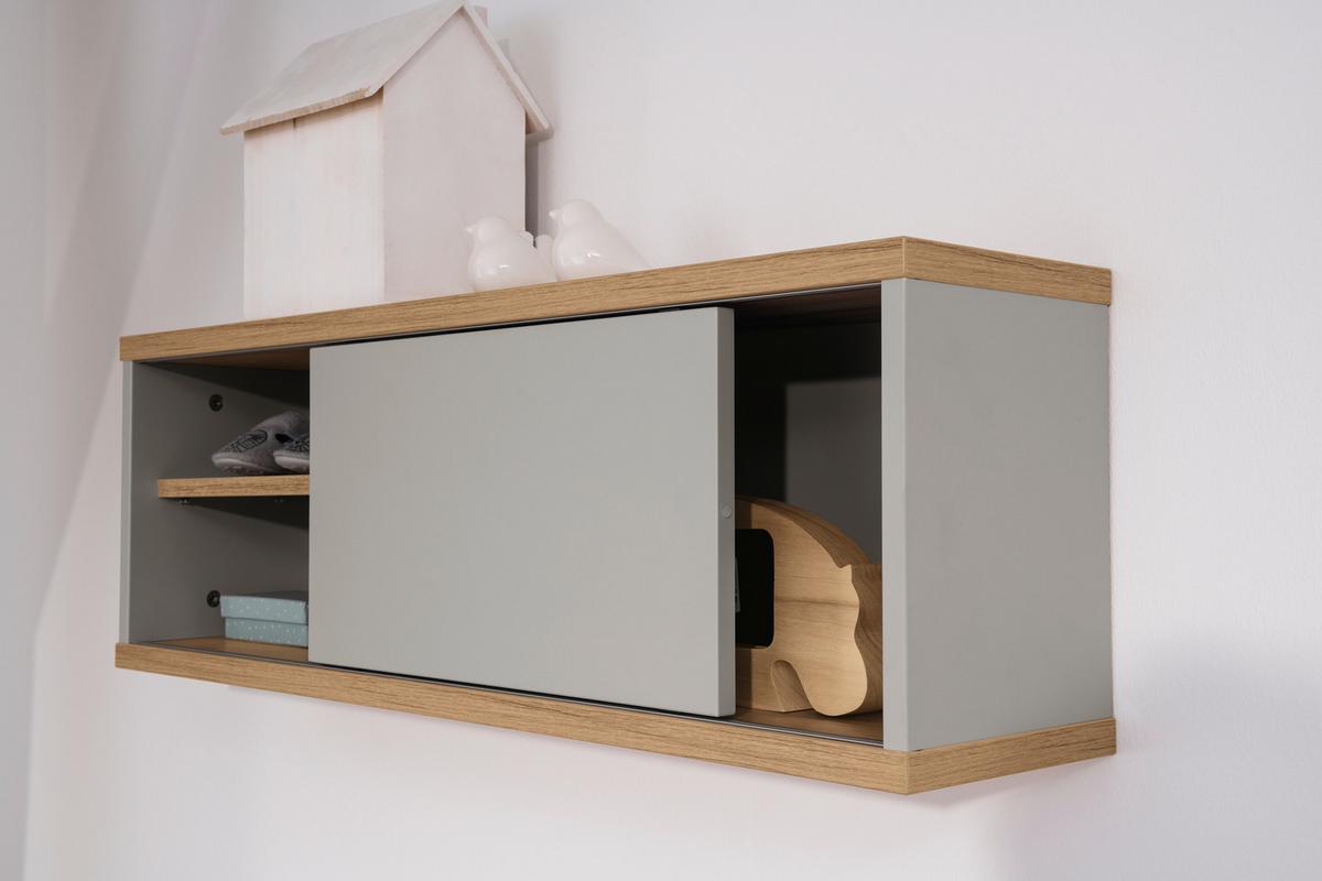 REGAŁ ŚCIENNY 1297434 BENNE - kolor dębowy/jasnoszary, Basics, materiał drewnopochodny (86,4/29,0/20,0cm) - Paidi