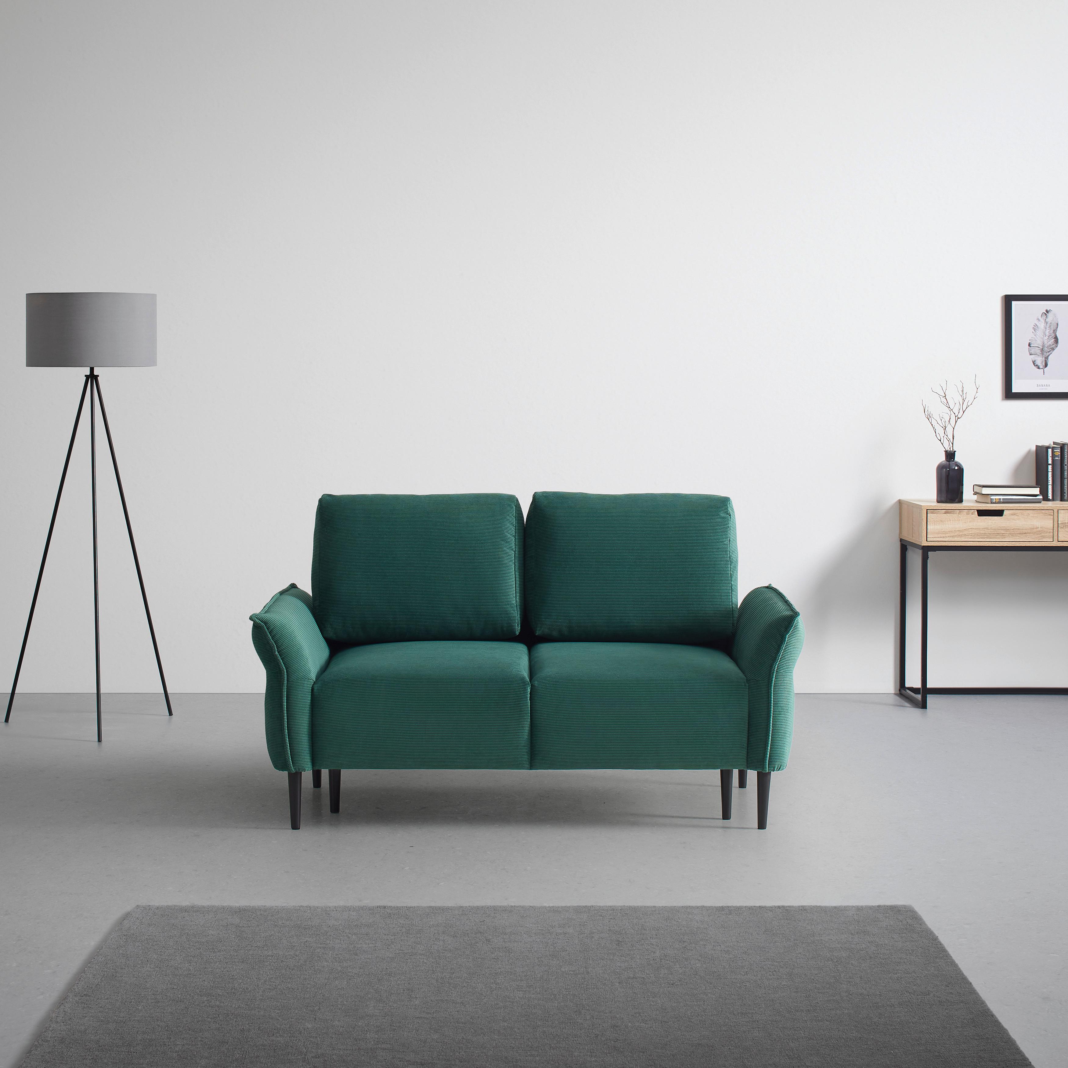2-Sitzer-Sofa Custom Dunkelgrün - Dunkelgrün/Schwarz, MODERN, Holz/Textil (150/85/92cm) - Mömax