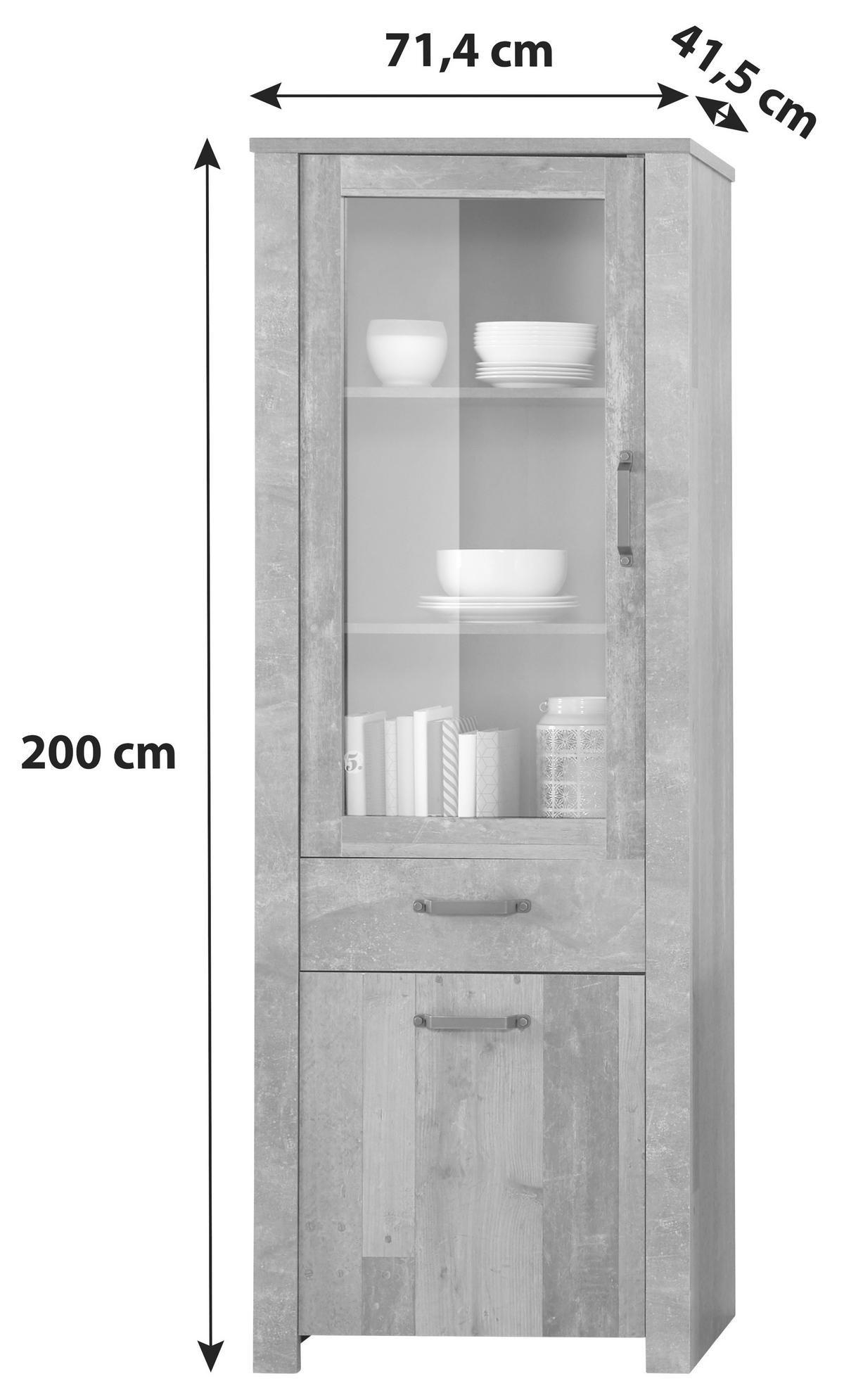 Vitrină Ontario - gri închis/culoare lemn stejar, Trend, sticlă/material pe bază de lemn (71,4/200/41,5cm) - Modern Living
