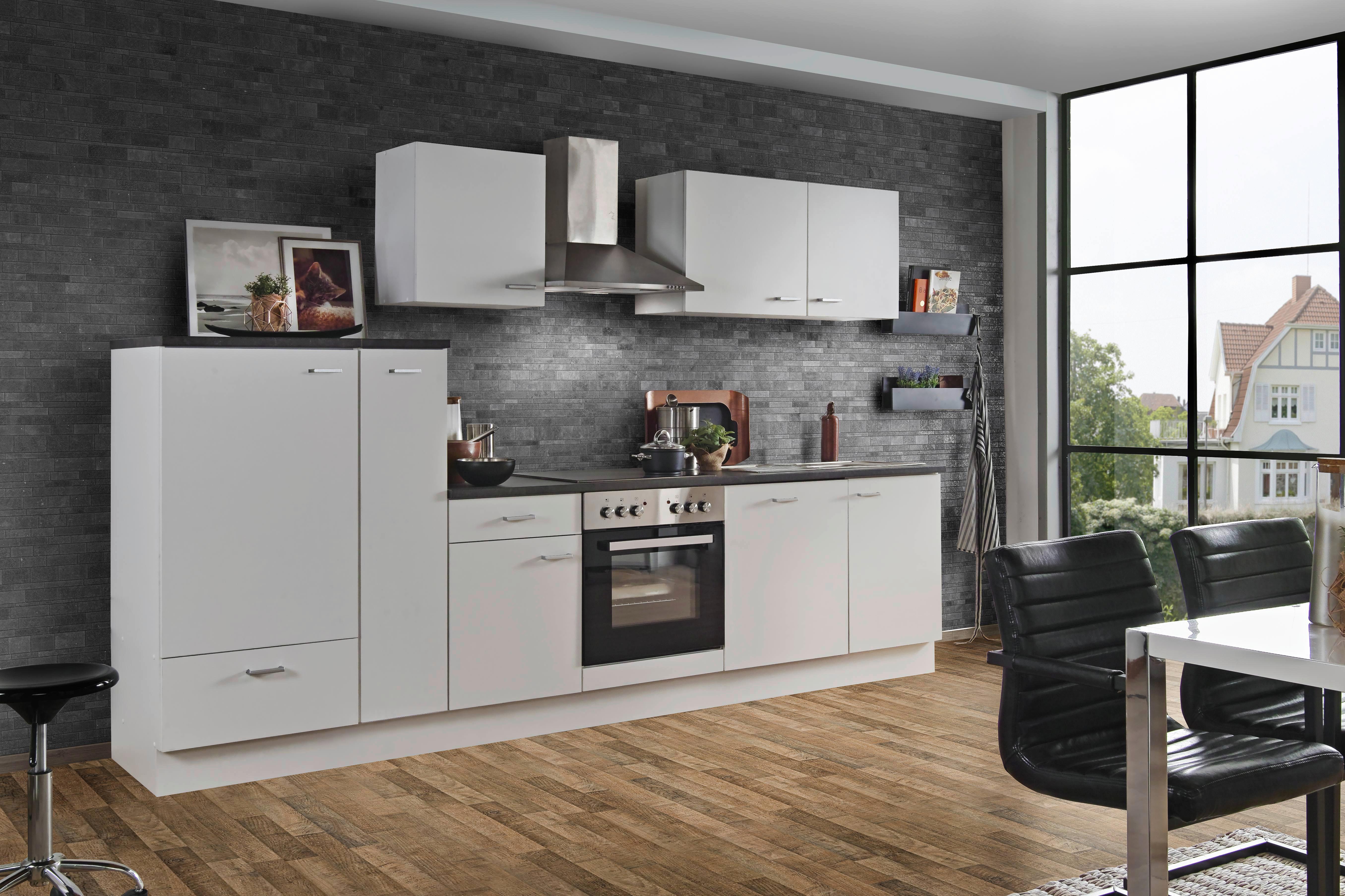 Küchenblock White-Classic ca. 310 cm Weiß - Silberfarben/Graphitfarben, KONVENTIONELL, Holzwerkstoff/Kunststoff (310cm) - Menke