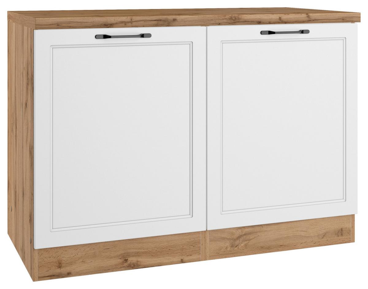 Spülenunterschrank Meran ca. 120x86x60 cm Weiß/Eiche - Eiche Wotan/Schwarz, LIFESTYLE, Holzwerkstoff/Metall (120/86/60cm) - Held