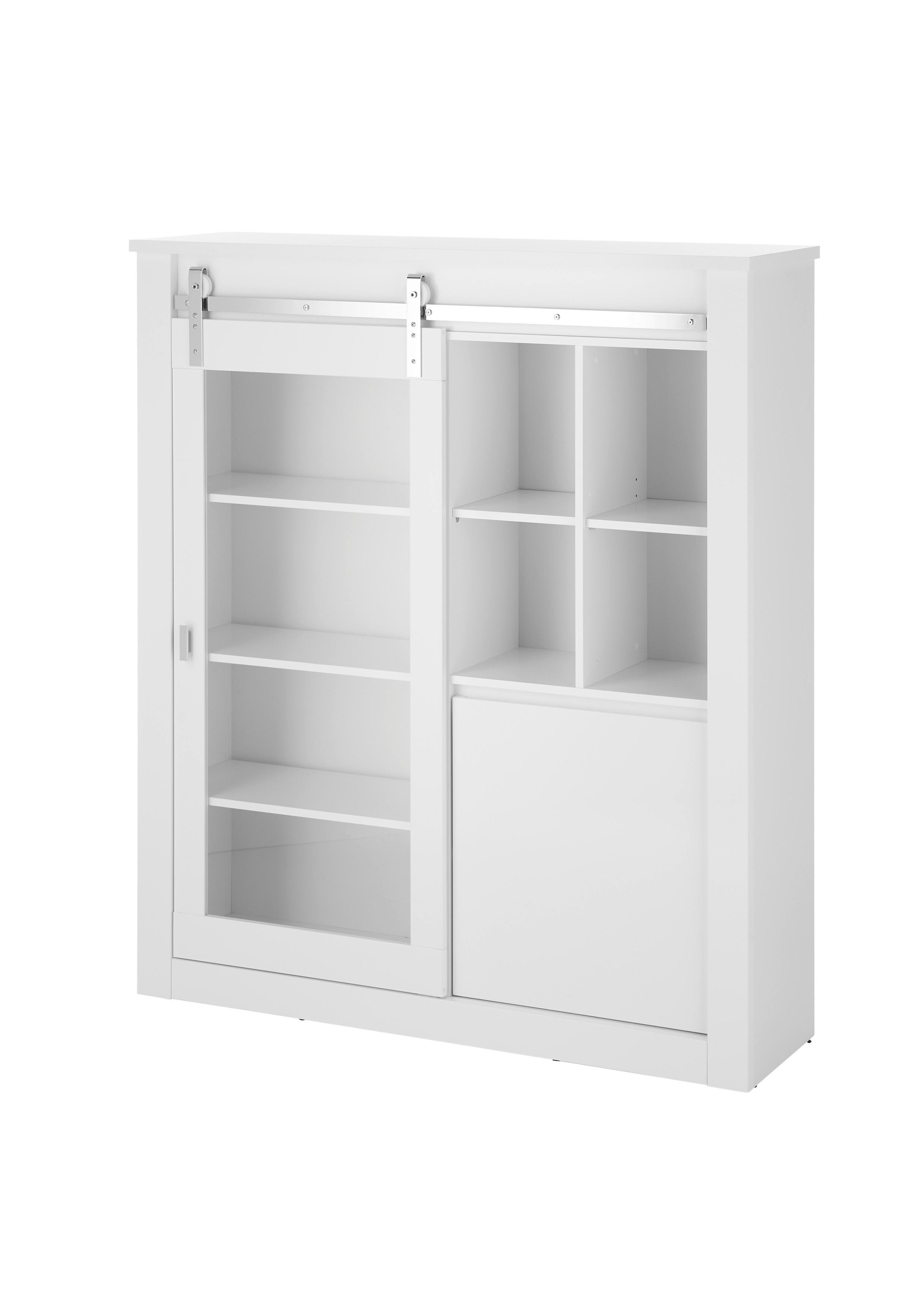 Vitrine Daytona Weiß - Chromfarben/Weiß Hochglanz, Design, Holzwerkstoff/Metall (133/152/38cm) - Livetastic