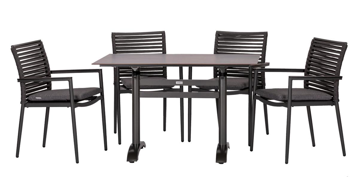 Gartengarnitur 5tlg New Jersey Metall/Textil - Dunkelgrau/Anthrazit, Basics, Holzwerkstoff/Kunststoff (120cm) - Gardenson