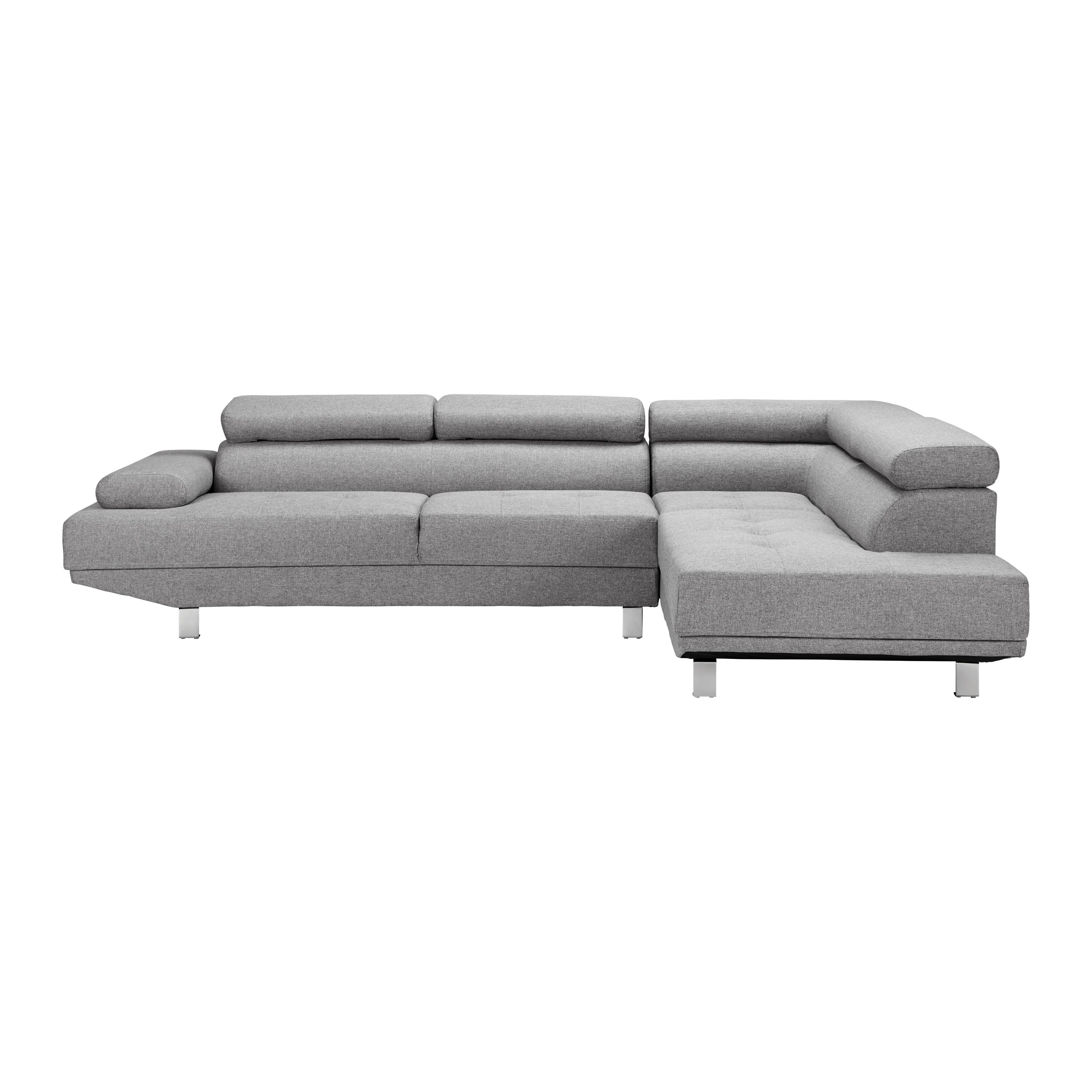 HOEKSOFA EMELY - Chroomkleuren/Lichtgrijs, Modern, Hout/Textiel (267/196cm) - Bessagi Home