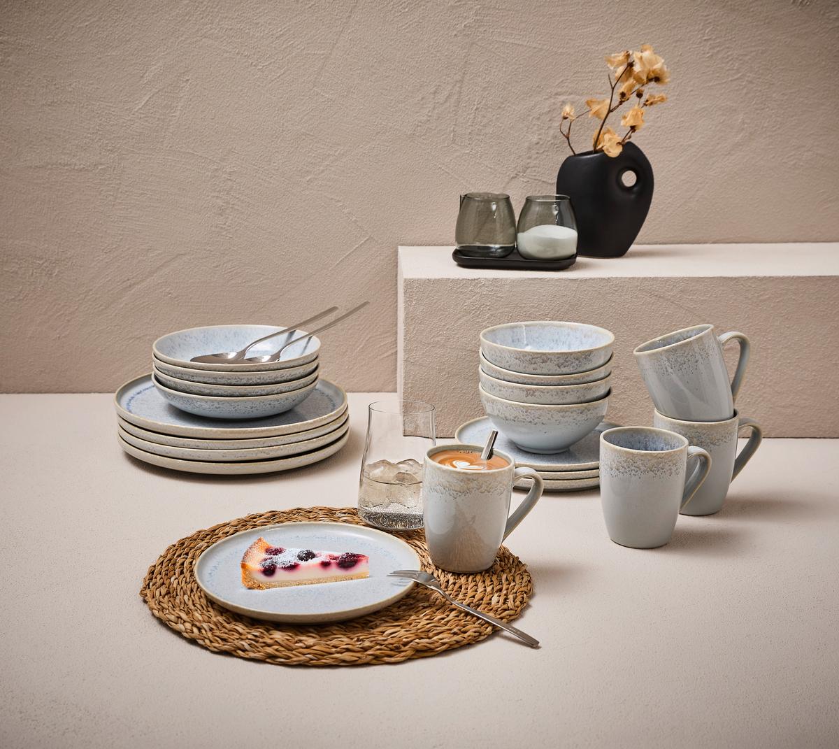 SERWIS OBIADOWO-ŚNIADANIOWY GLOSSY PURPLE BLUE - niebieski, Trend, ceramika - Novel