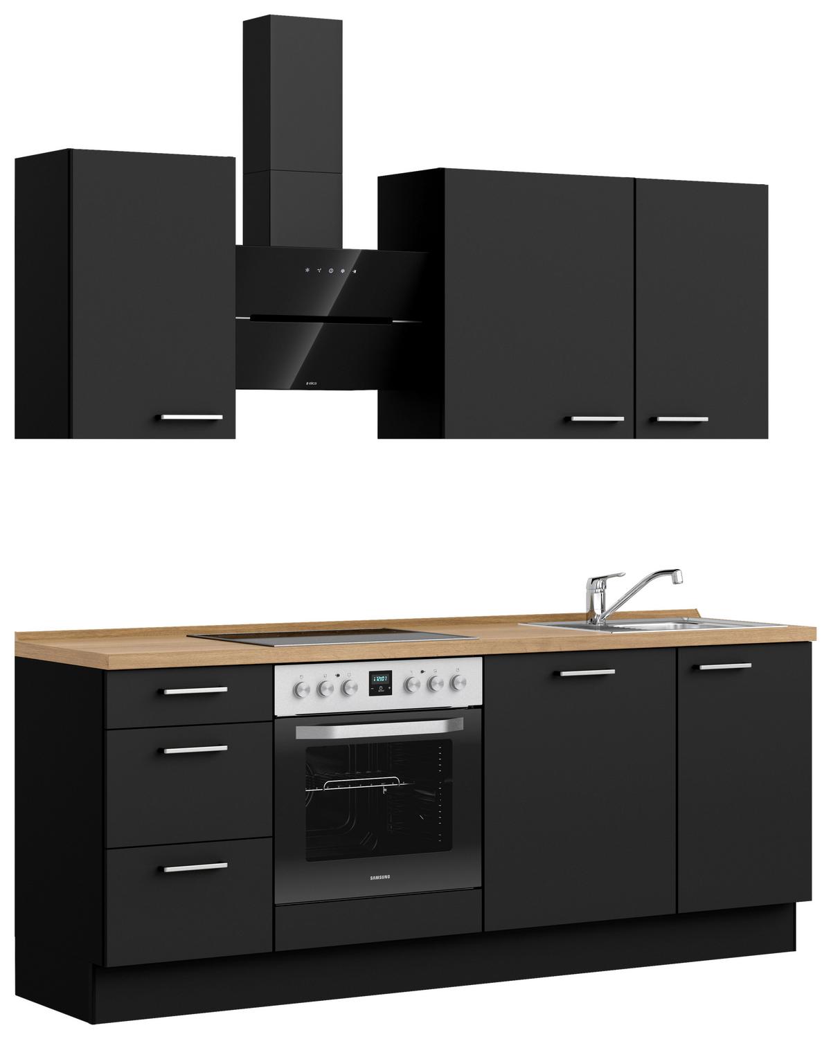 Küchenblock Touch High m. Geräten Schwarz - Edelstahlfarben/Eichefarben, MODERN, Holzwerkstoff/Metall (210cm) - Nobilia