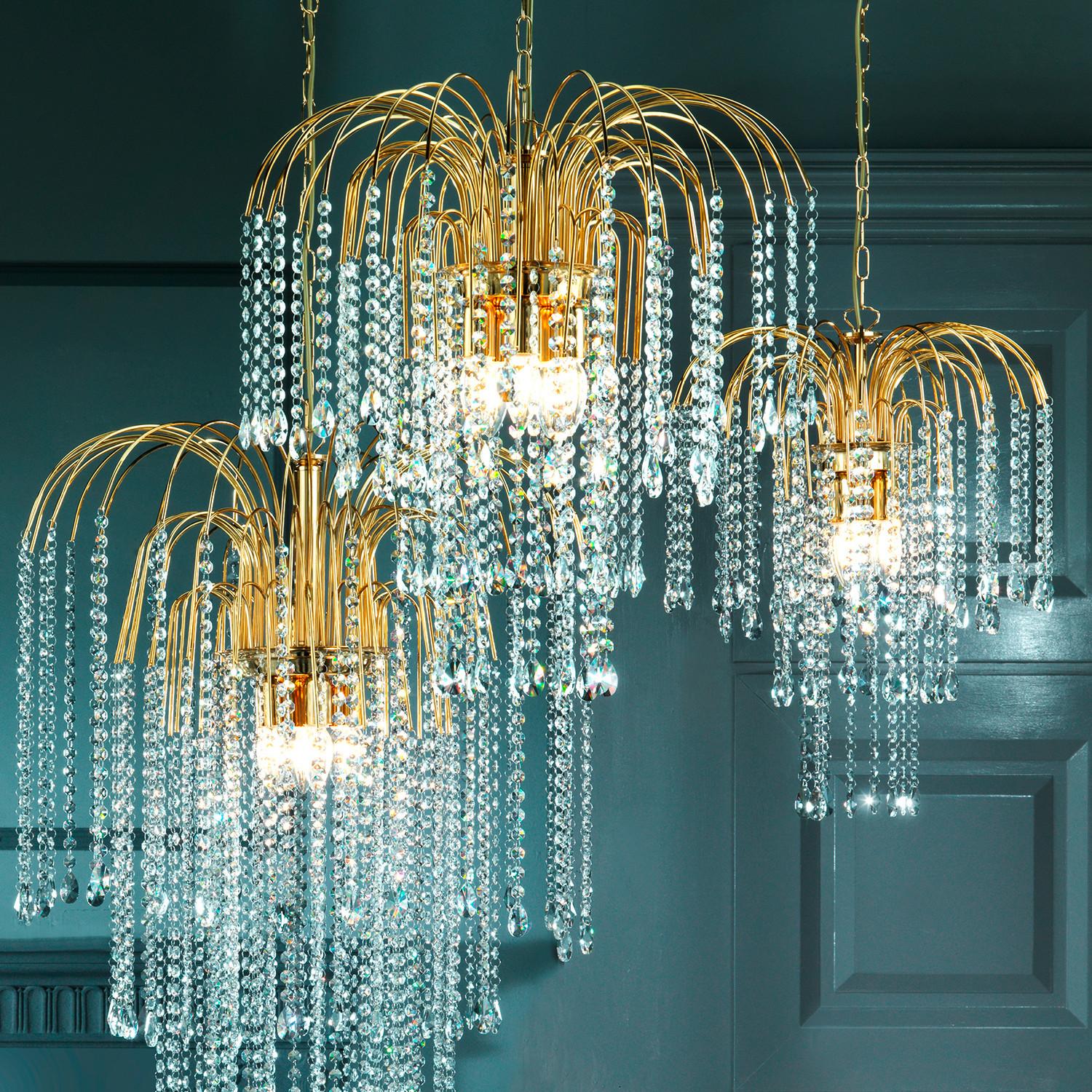 Kristall-Hängeleuchte Pioggia Goldfarben max. 6 Watt - Goldfarben, KONVENTIONELL, Glas/Metall (40/110cm)