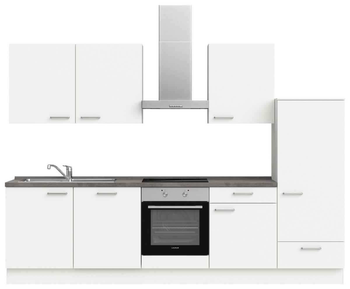 Küchenblock Touch Low m. Geräten Weiß - Schieferfarben/Edelstahlfarben, MODERN, Holzwerkstoff/Metall (300cm) - Nobilia