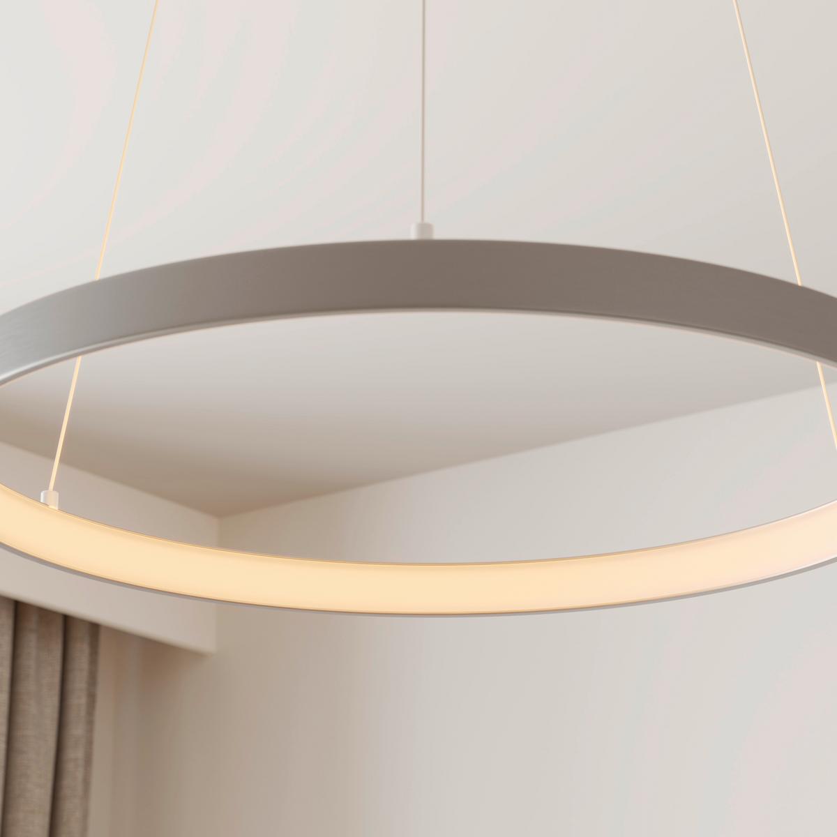 LAMPA ZWIESZANA LED 2851-95 HOOP - kolor aluminiowy, Design, tworzywo sztuczne/metal (57/180/200cm) - Paul Neuhaus