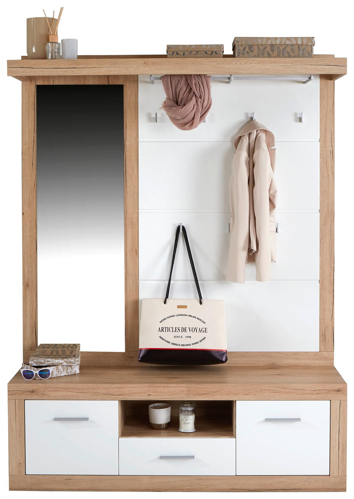 Predsoblje Malta - bijela/boje hrasta, Moderno, drvni materijal (145/197/36cm) - Modern Living