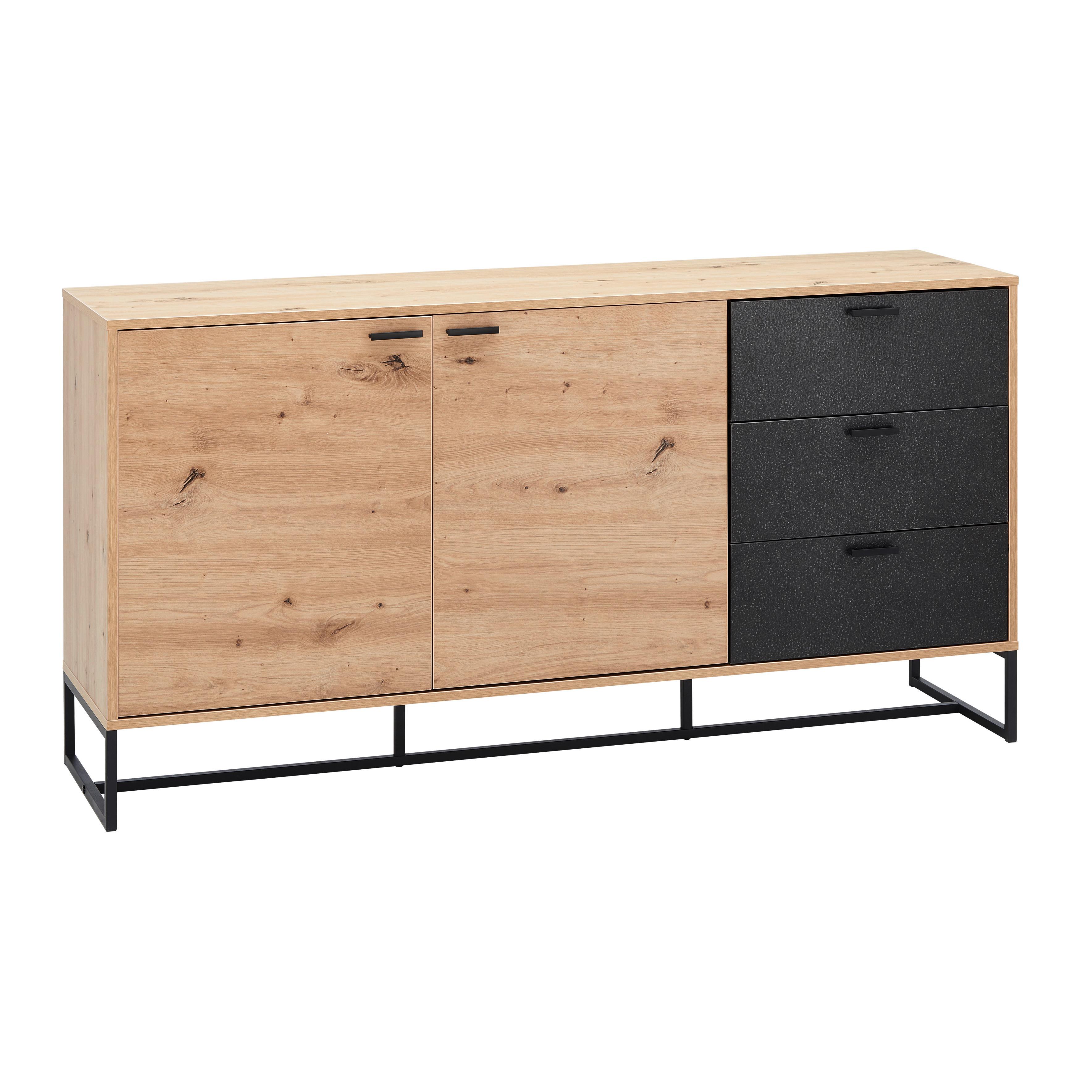 Sideboard “Fosca“ in Eichefarben/Schwarz - Eichefarben/Schwarz, Modern, Metall (148,5/76/40cm) - Bessagi Home