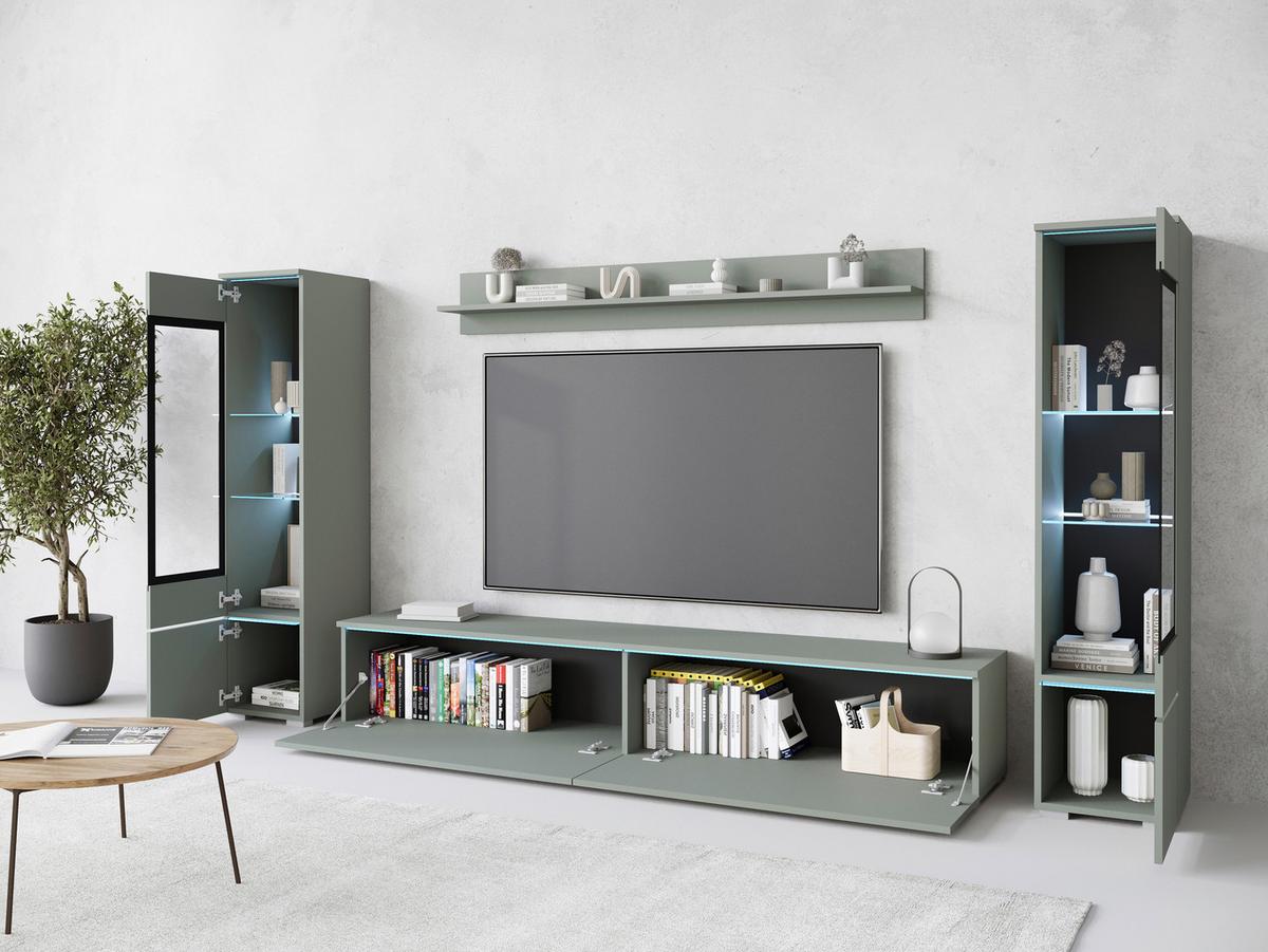 Dnevni Regal Vera I, Zelena, Z Osvetlitvijo, 4-Delni - siva/zelena, Trend, umetna masa/steklo (240/130/33cm) - P & B