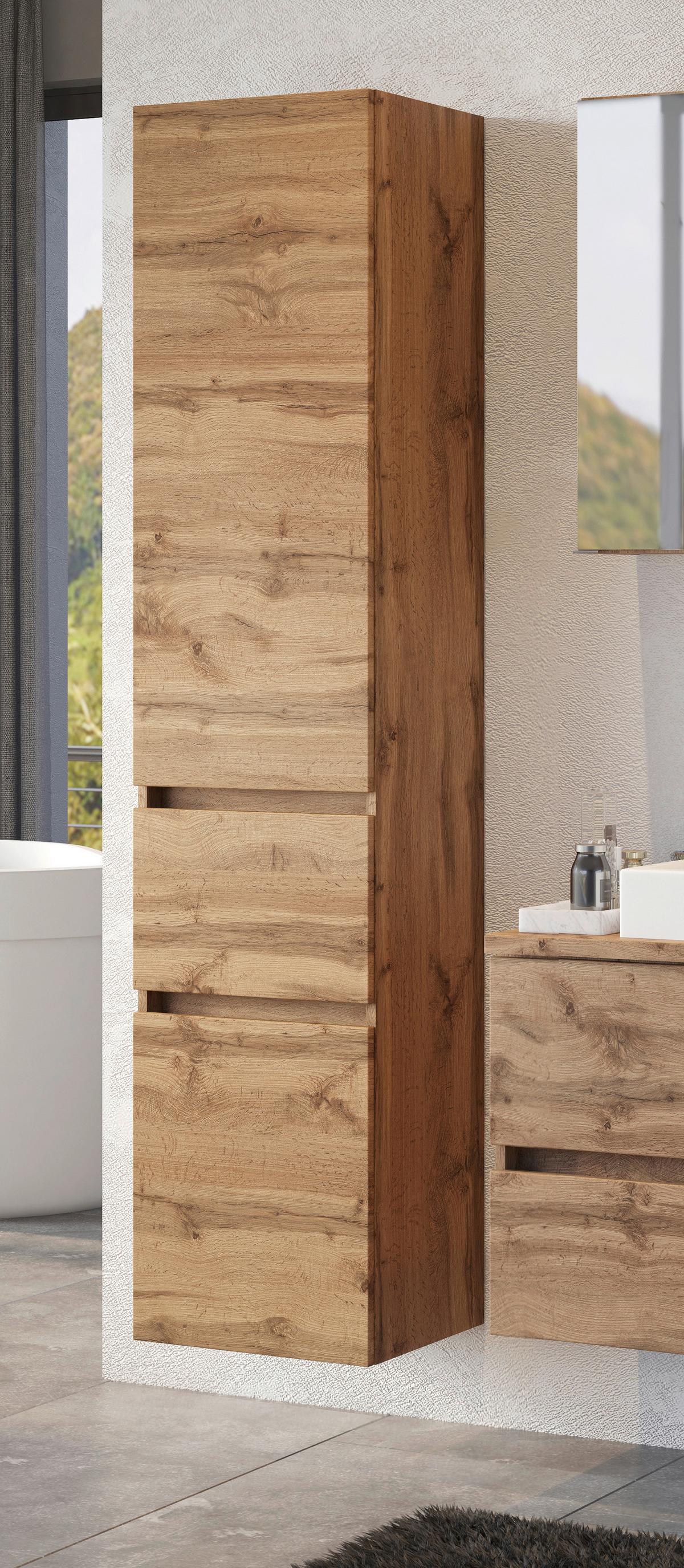 Hochschrank ''Pienza'', Eiche Wotan - Eiche Wotan/Silberfarben, MODERN, Holzwerkstoff/Kunststoff (40/180/35cm) - Held