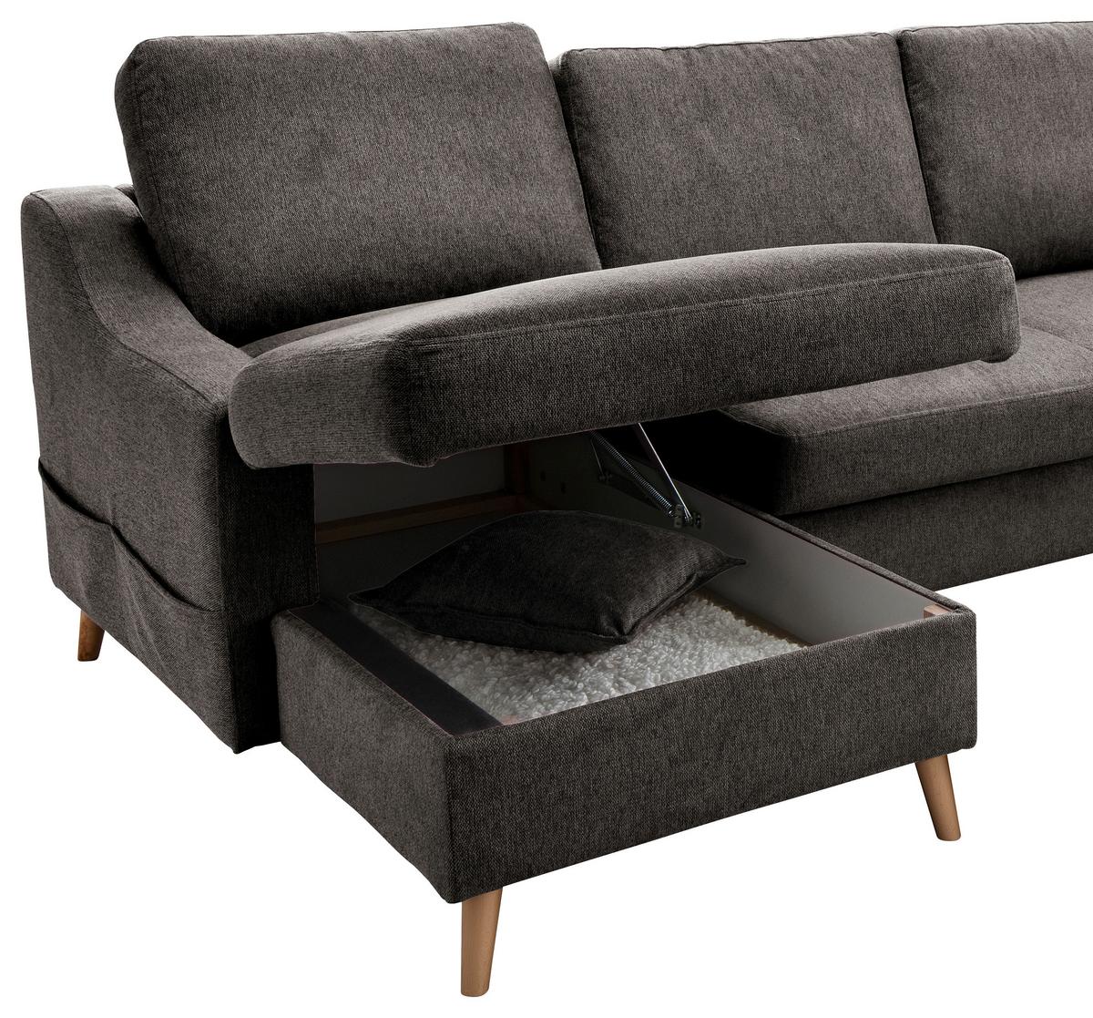 Wohnlandschaft Valentina Braun Struktur - Braun/Naturfarben, KONVENTIONELL, Holz/Textil (150/301/200cm) - P & B