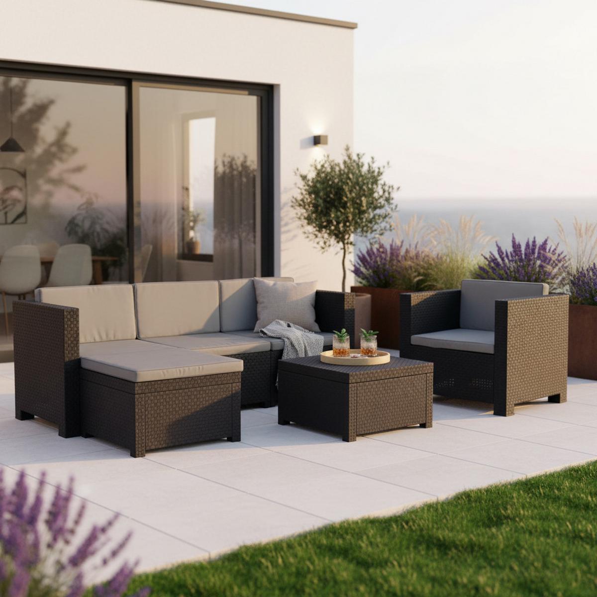 Loungegarnitur Manhattan Anthrazit 3-tlg. - Anthrazit, Basics, Kunststoff (160/80/60cm) - Gardenson