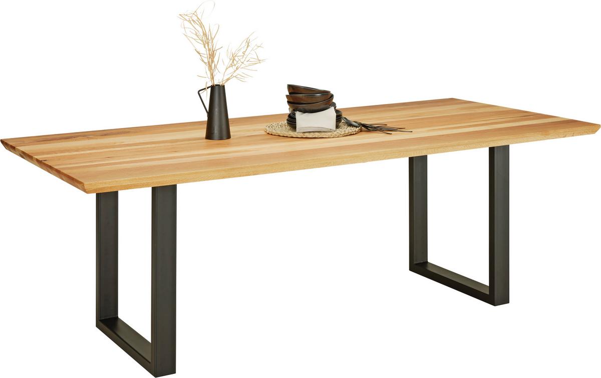 Esstisch in Schwarz/Eichefarben - Eichefarben/Schwarz, Modern, Holz/Metall (160/90/77cm) - Premium Living