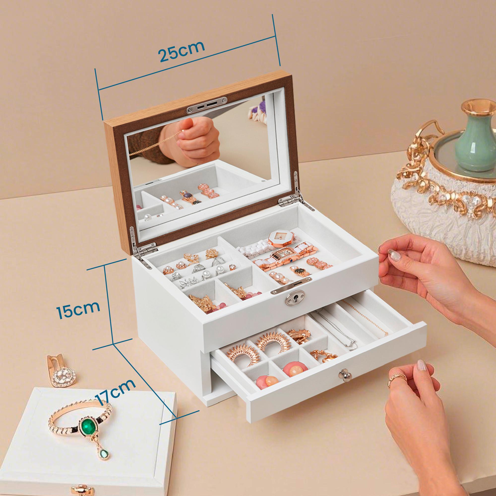 Schmuckkästchen Weiß/Nussbaumfarben - Nussbaumfarben/Weiß, LIFESTYLE, Glas/Holz (25/15/17cm)
