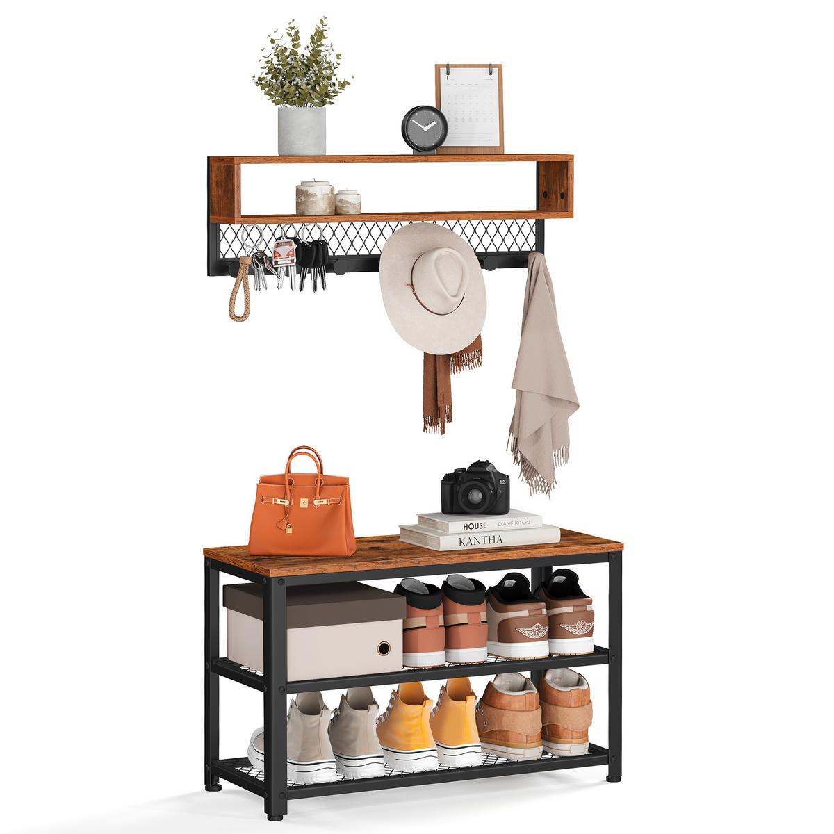 Garderobe in Schwarz, Dunkelbraun 2-teilig - Dunkelbraun/Schwarz, Trend, Holzwerkstoff/Metall (73/45,5/30cm) - MID.YOU