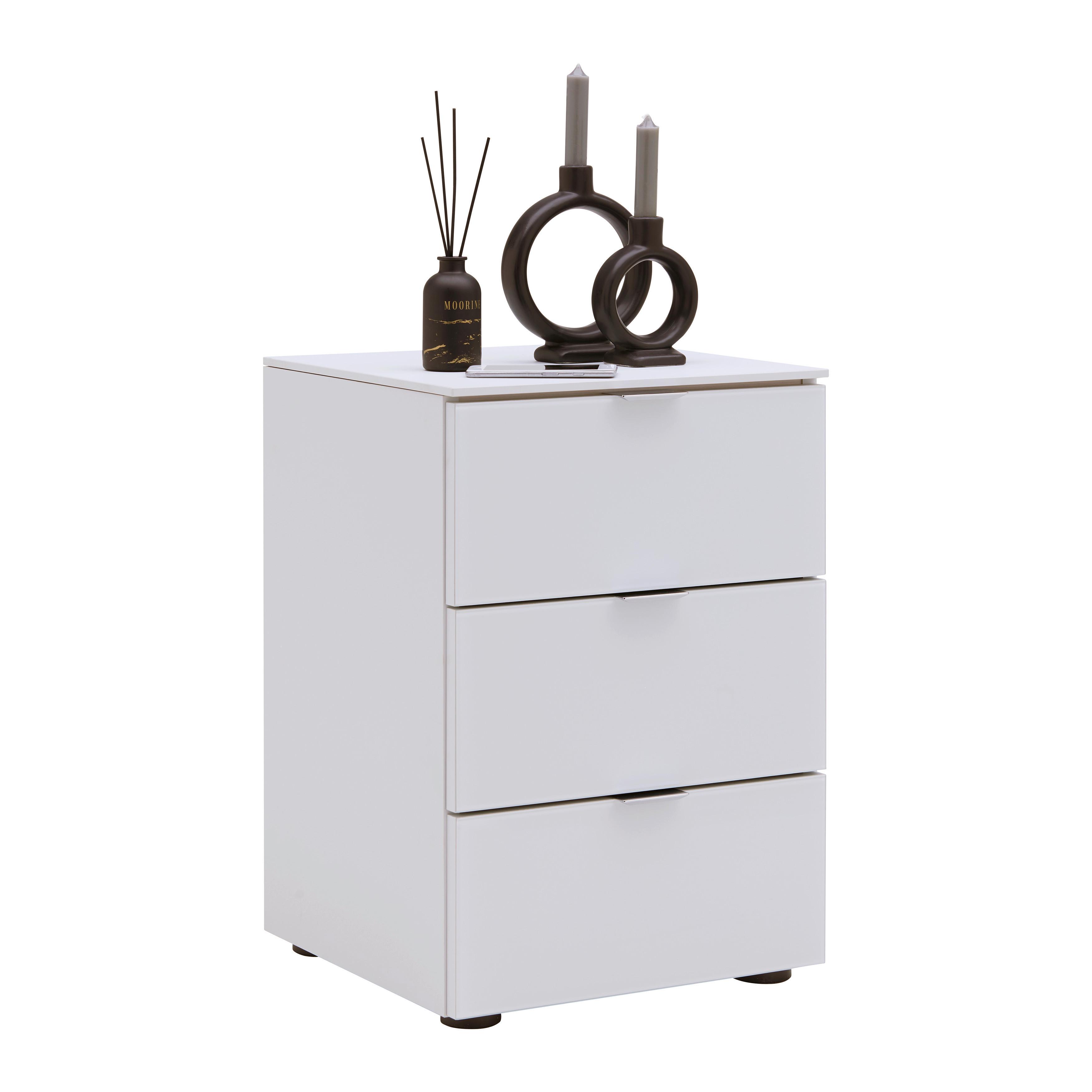 Nachtkästchen Sonate in Grau - Chromfarben/Schwarz, Glas/Holzwerkstoff (40/58/40cm) - Premium Living