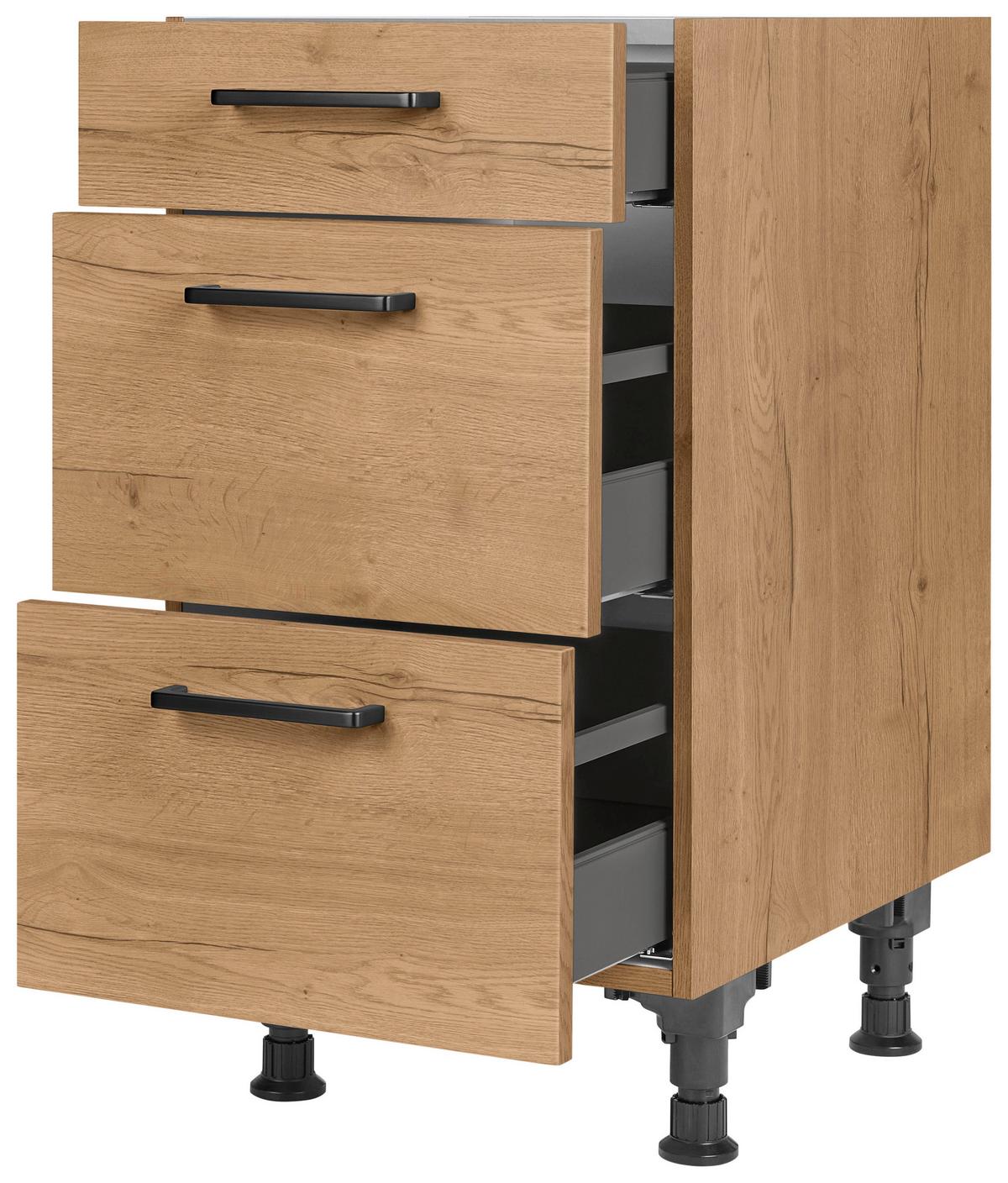 Schubkastenunterschrank Structura Eiche - Eichefarben/Schwarz, MODERN, Holzwerkstoff/Metall (45/87/56cm) - Nobilia