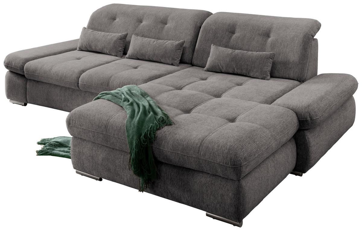 Wohnlandschaft Dalida Graubraun Chenille - Chromfarben/Graubraun, Design, Textil/Metall (300/196cm) - Livetastic