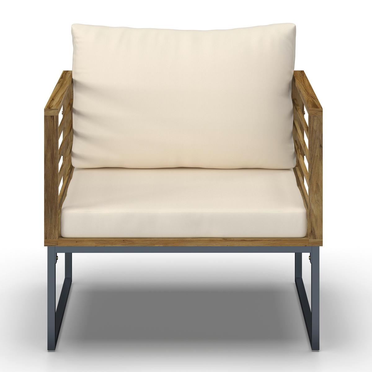 Loungegarnitur Silas Creme Holz/Textil/Metall - Creme/Akaziefarben, Modern, Holz/Textil (130/85/80cm) - Bessagi Garden