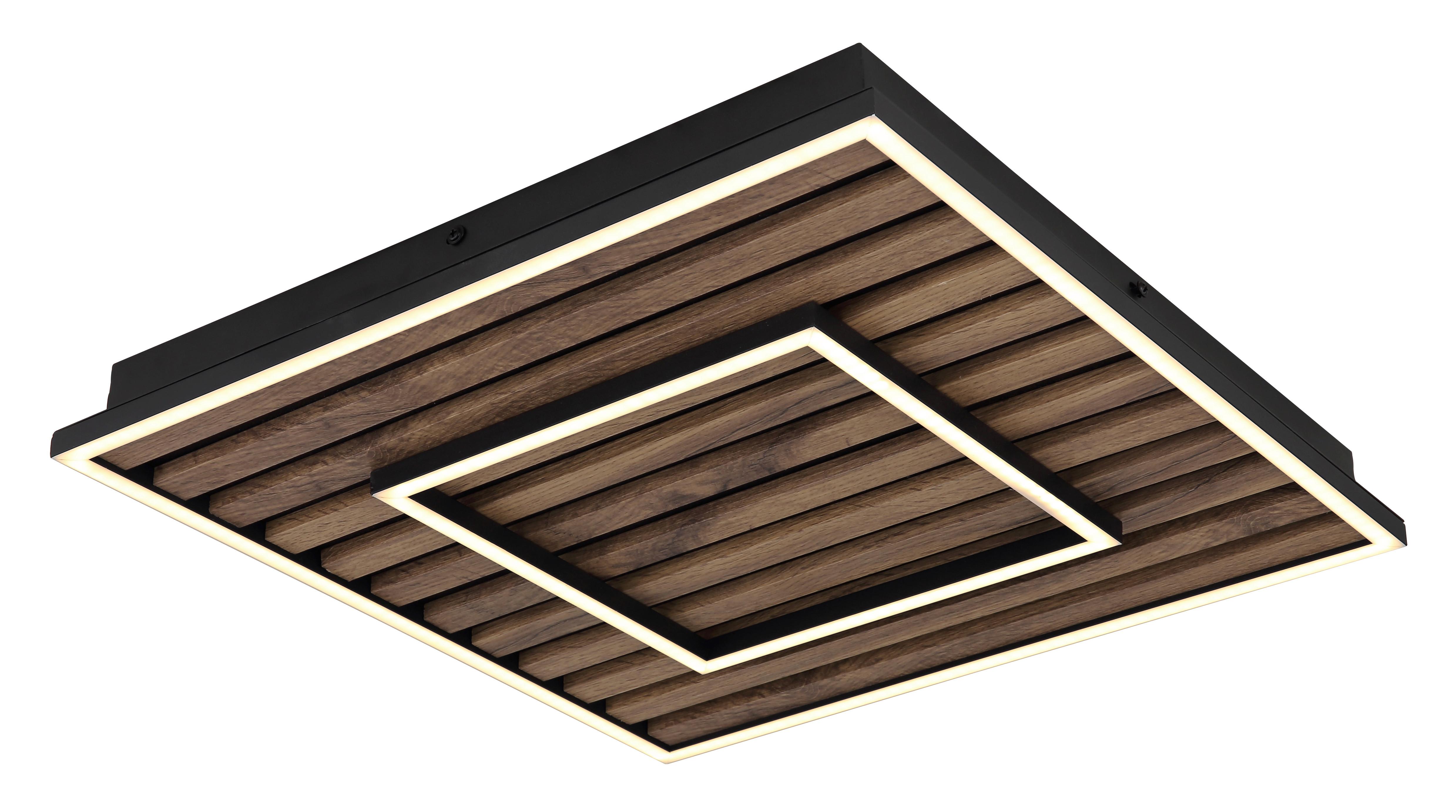 LED-DECKENLEUCHTE 67345D1 WOODY - Weiss/Dunkelbraun, Natur, Holzwerkstoff/Kunststoff (45/45/6cm) - Globo